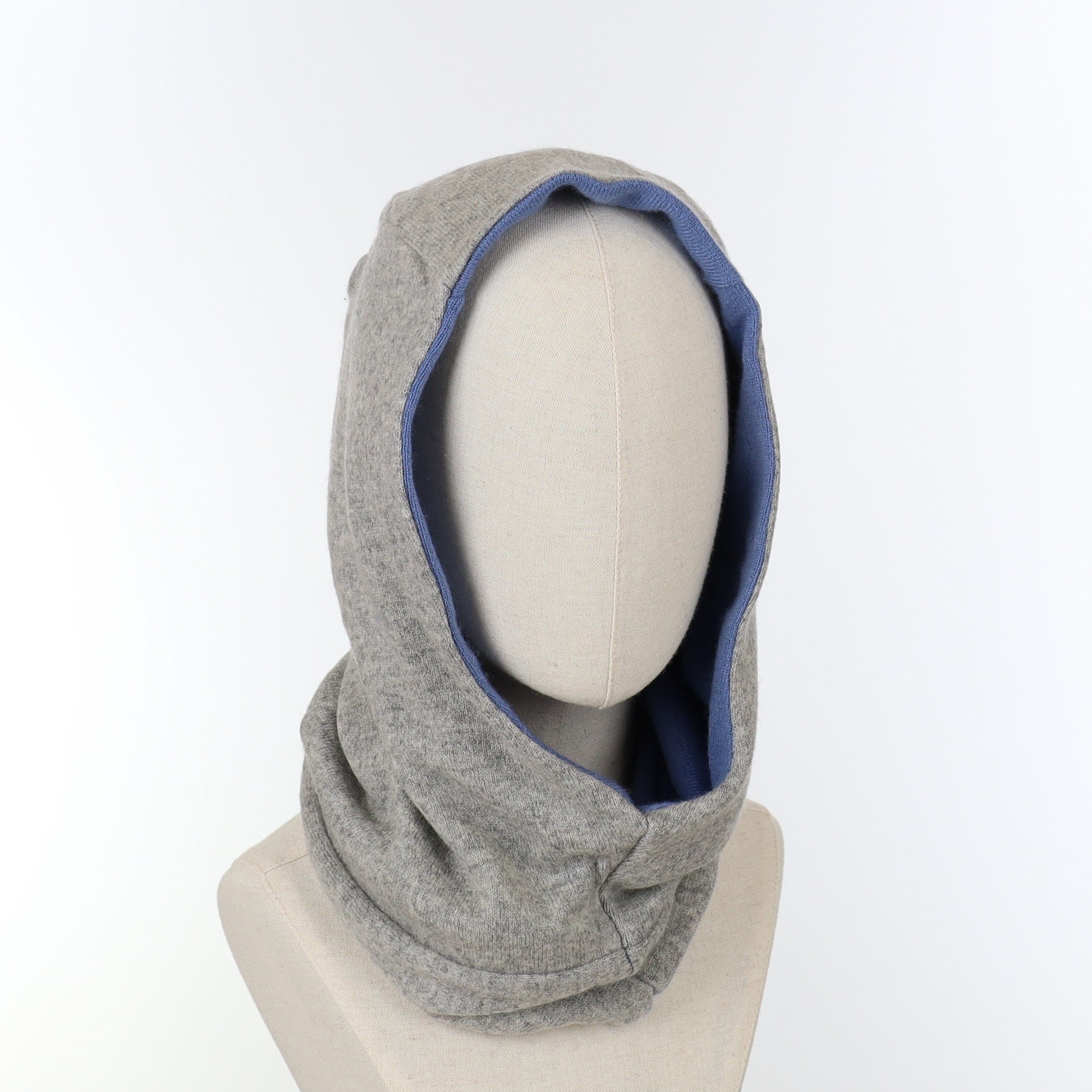 Sky Blue and Smoke Grey Luxury Reversible Cashmere Hood Unisex