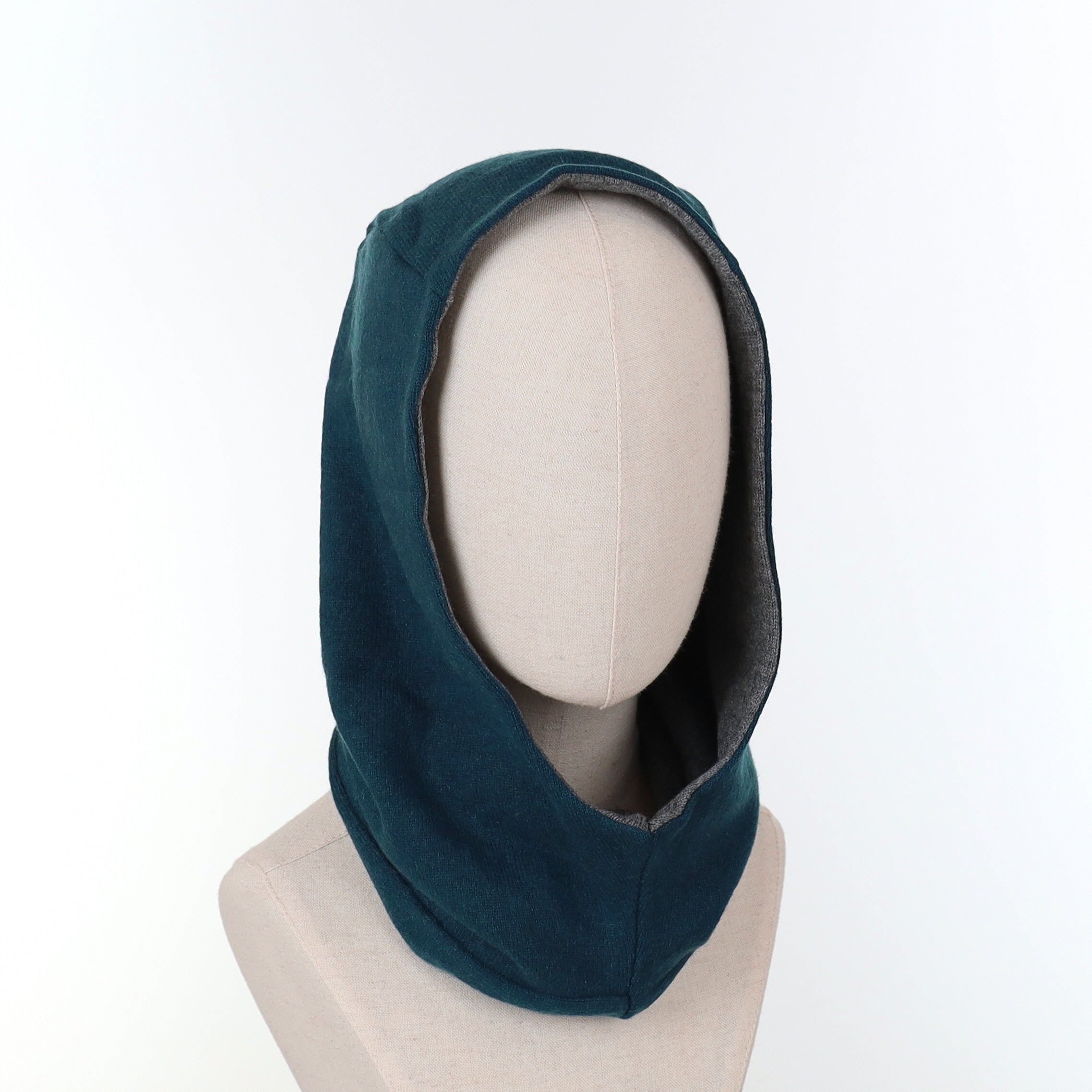 Peacock Blue and Grey Luxury Reversible Cashmere Hood Unisex