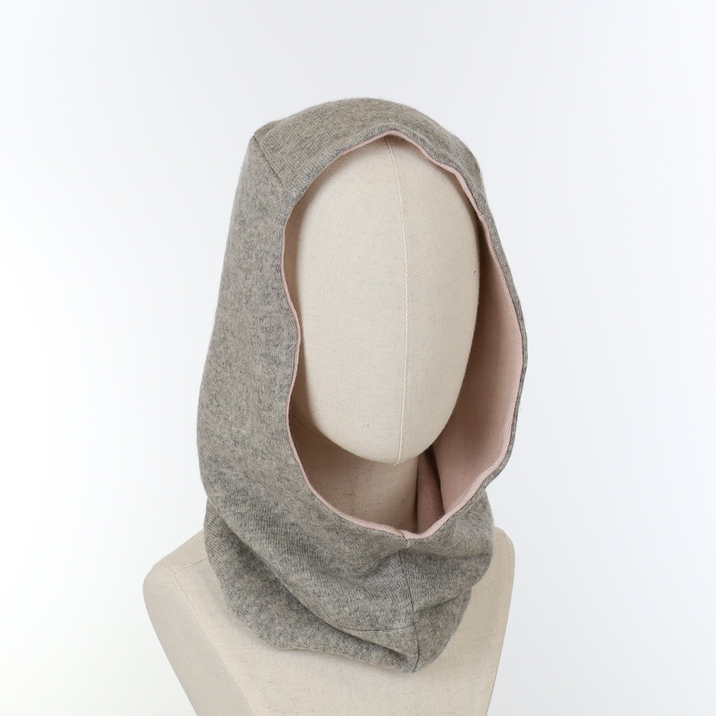 Ash Grey and Pale Pink Luxury Reversible Cashmere Hood Unisex