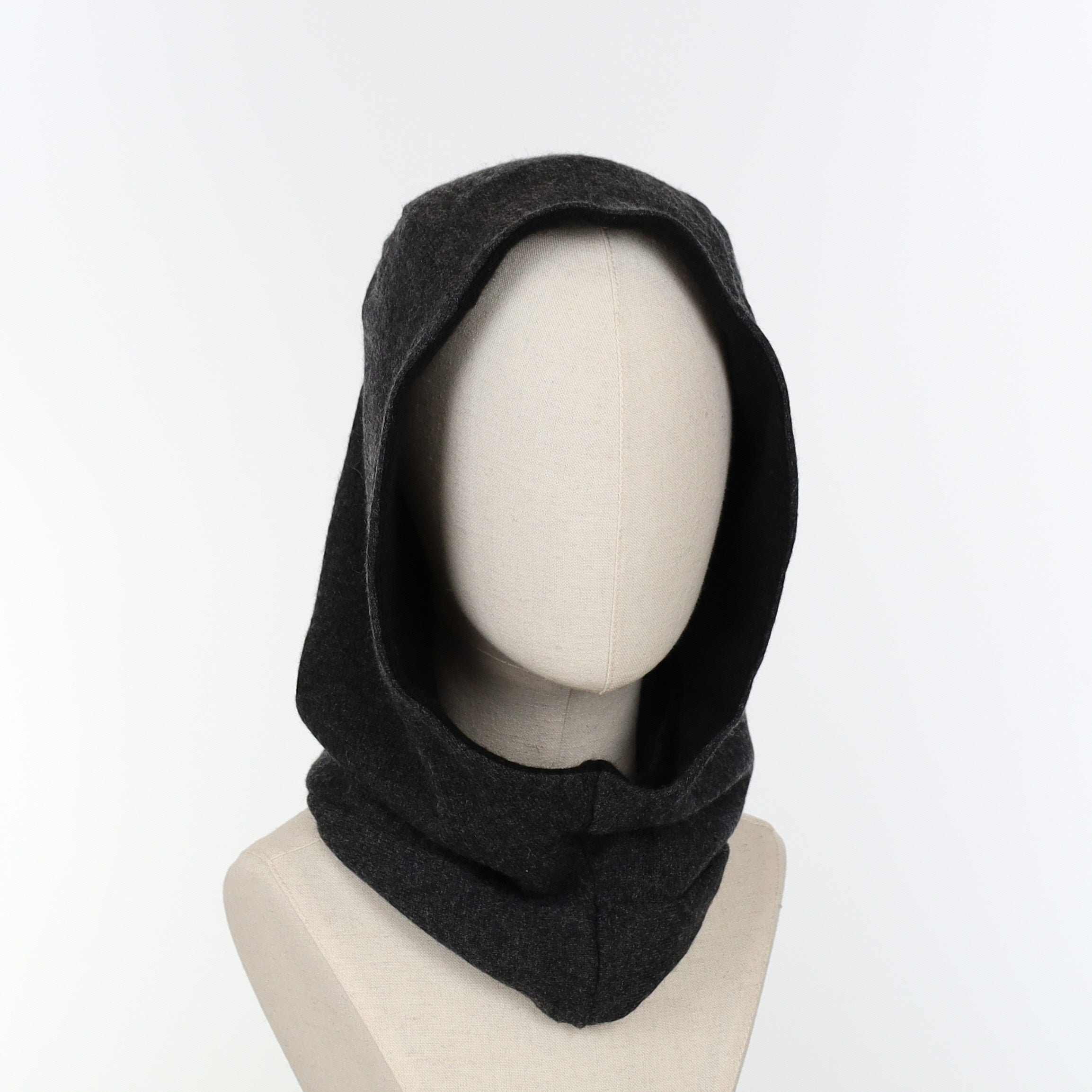 Slate Grey and Black Reversible Cashmere Hood Unisex