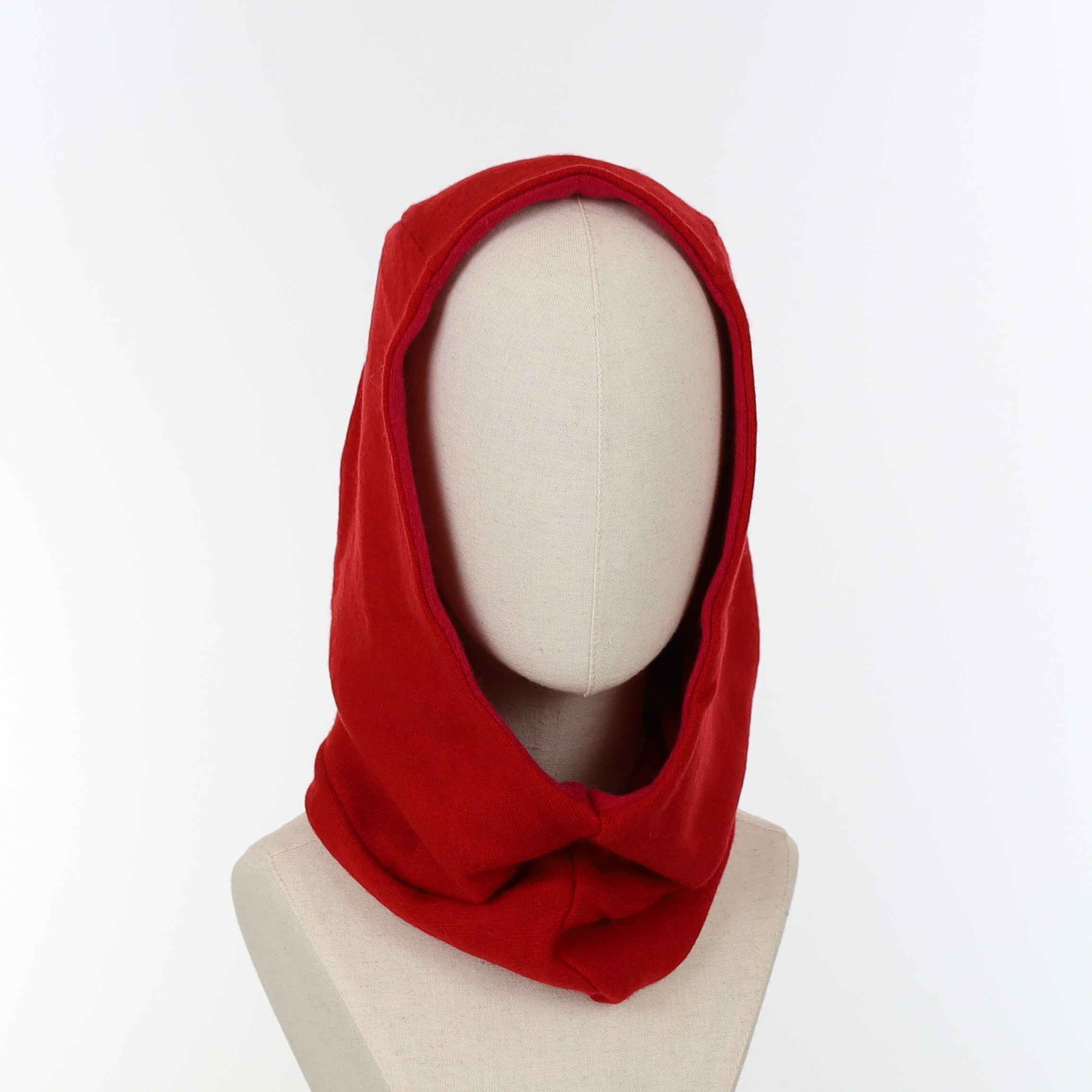 Magenta Pink and Vermillion Red Luxury Reversible Cashmere Hood Unisex