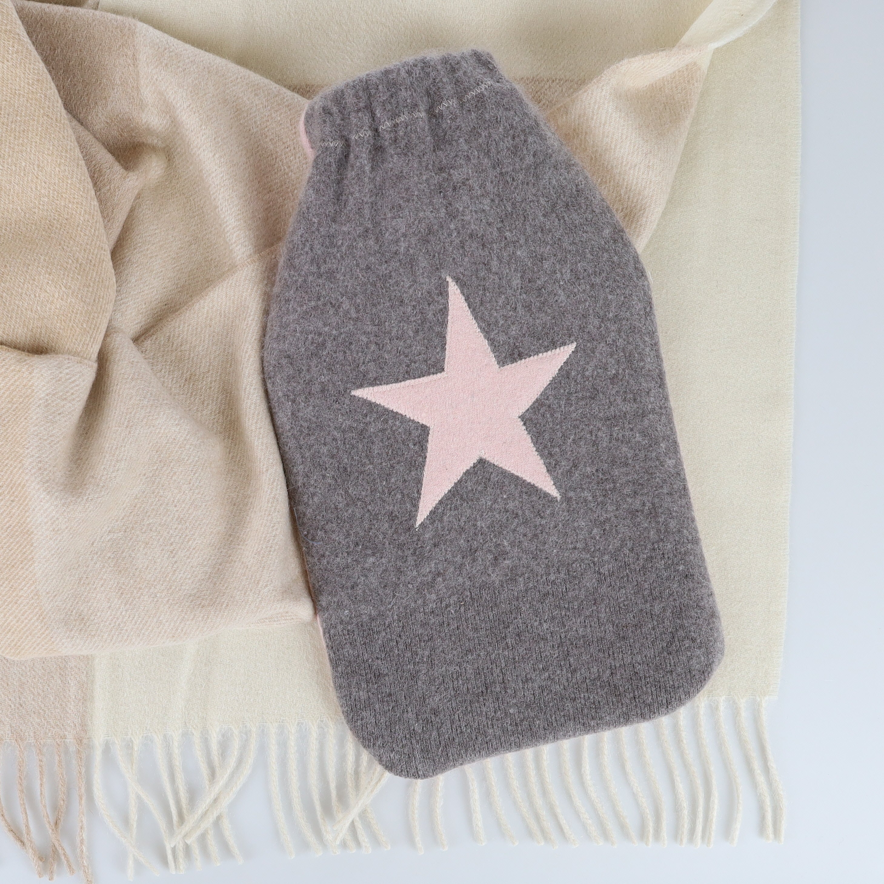 Mink Grey and Pink Cashmere Large Hot Water Bottle