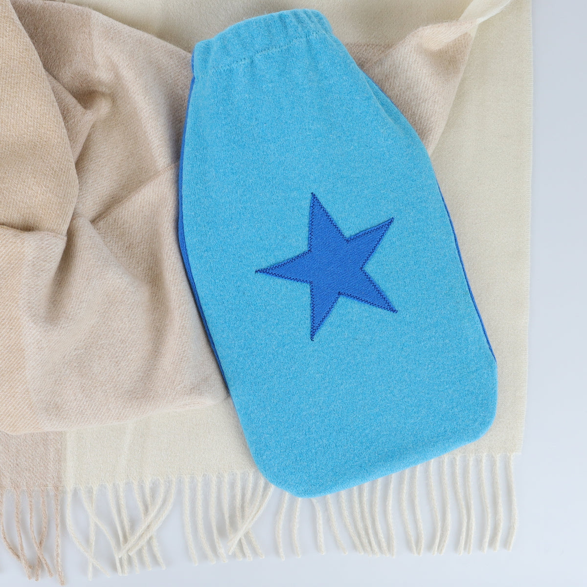 Deep Sky Blue and Cobalt Cashmere Large Hot Water Bottle