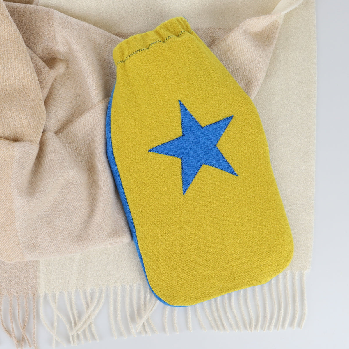 Cobalt Blue and Yellow Cashmere Large Hot Water Bottle