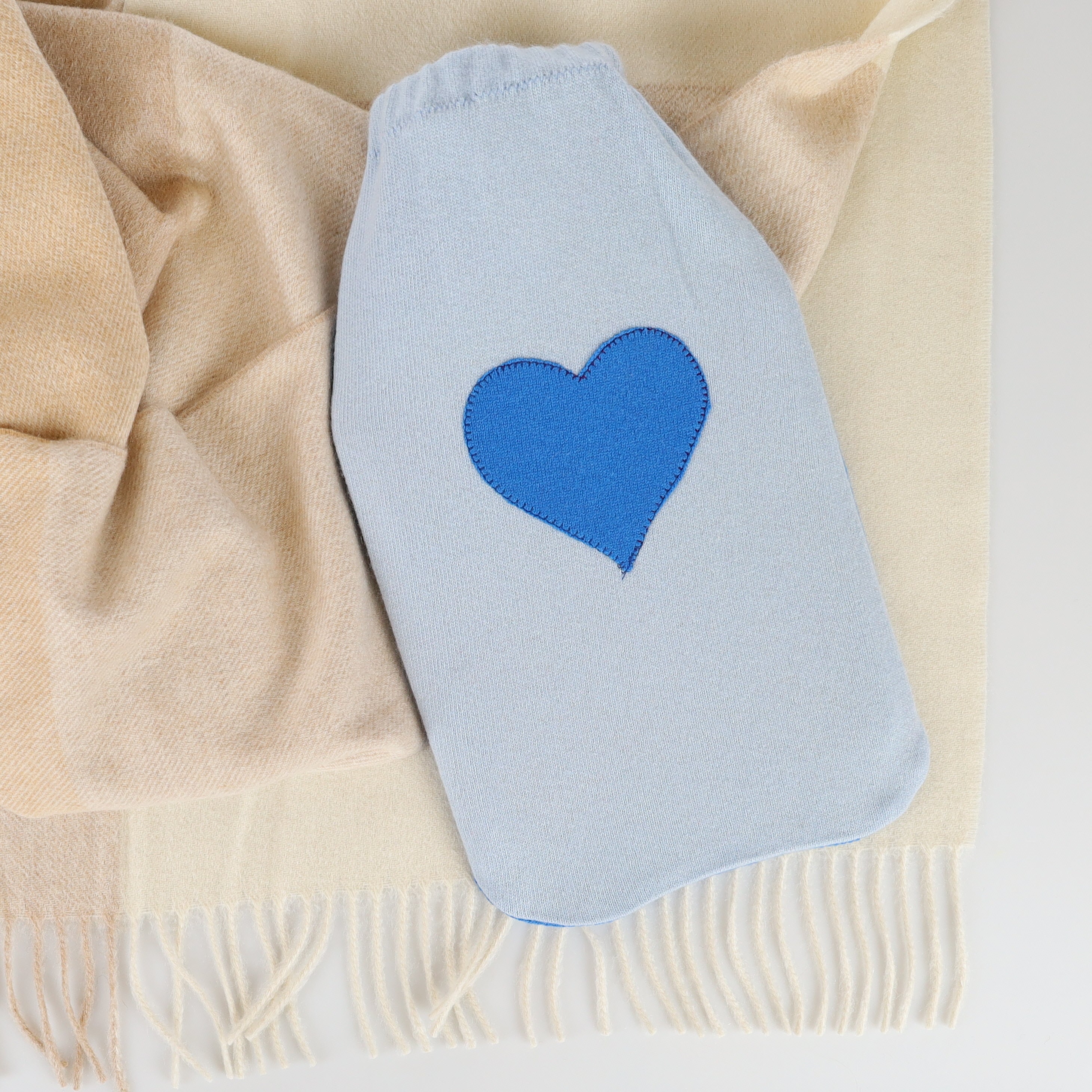 Sky Blue and Cobalt Cashmere Large Hot Water Bottle