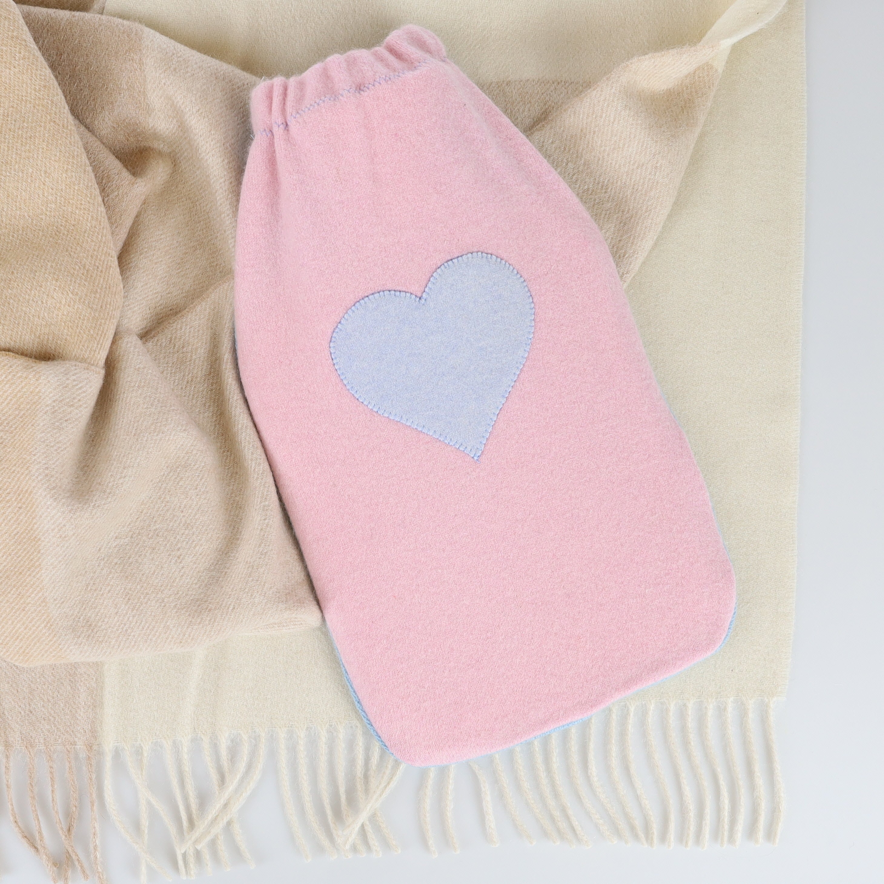 Light Pink and Blue Cashmere Large Hot Water Bottle