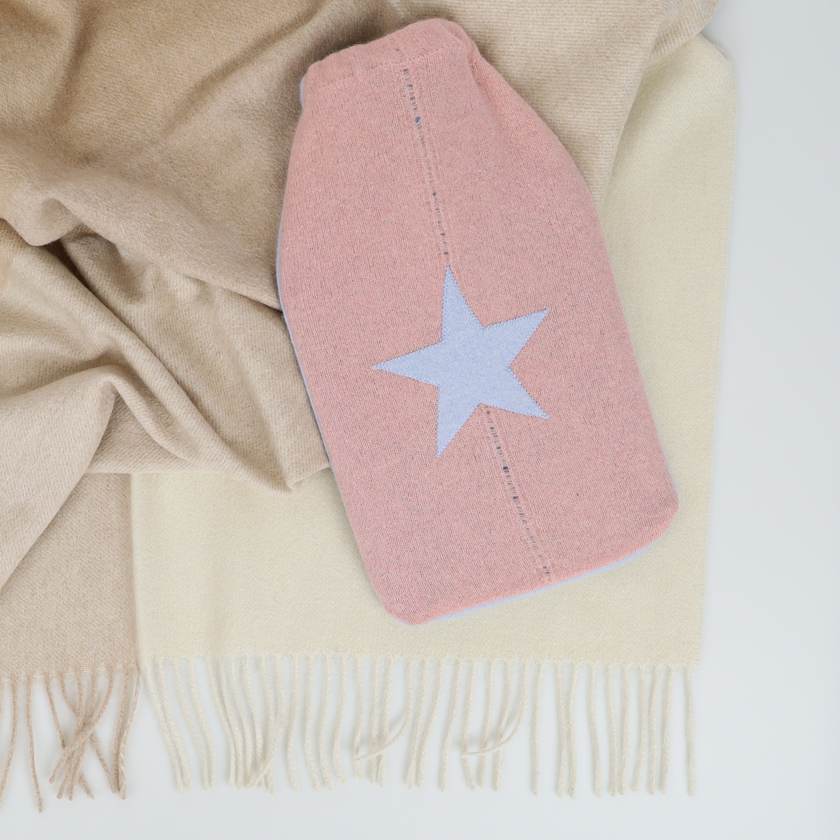 Blush Pink and Blue Cashmere Large Hot Water Bottle