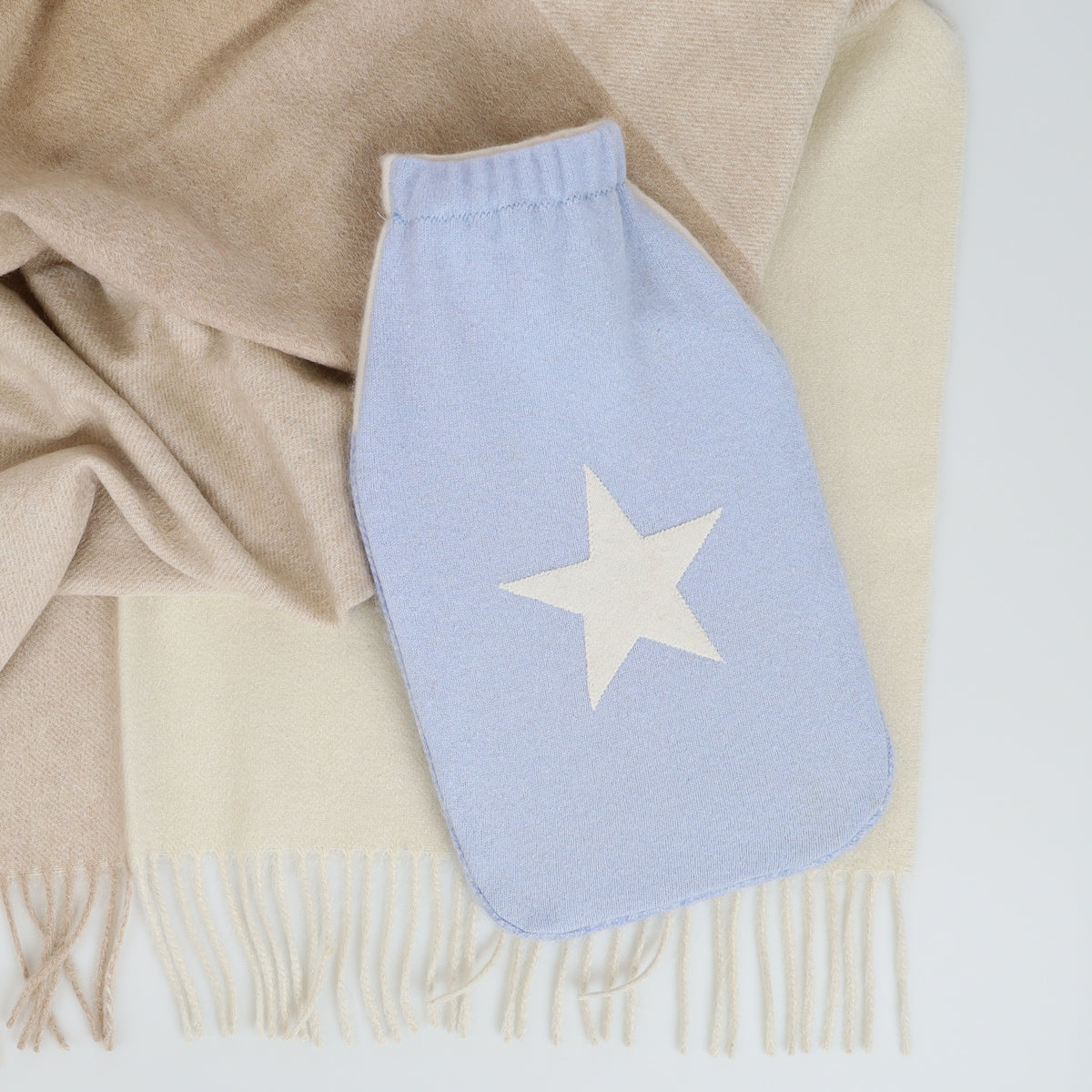 Sky Blue and Cream Textured Knit Cashmere Large Hot Water Bottle