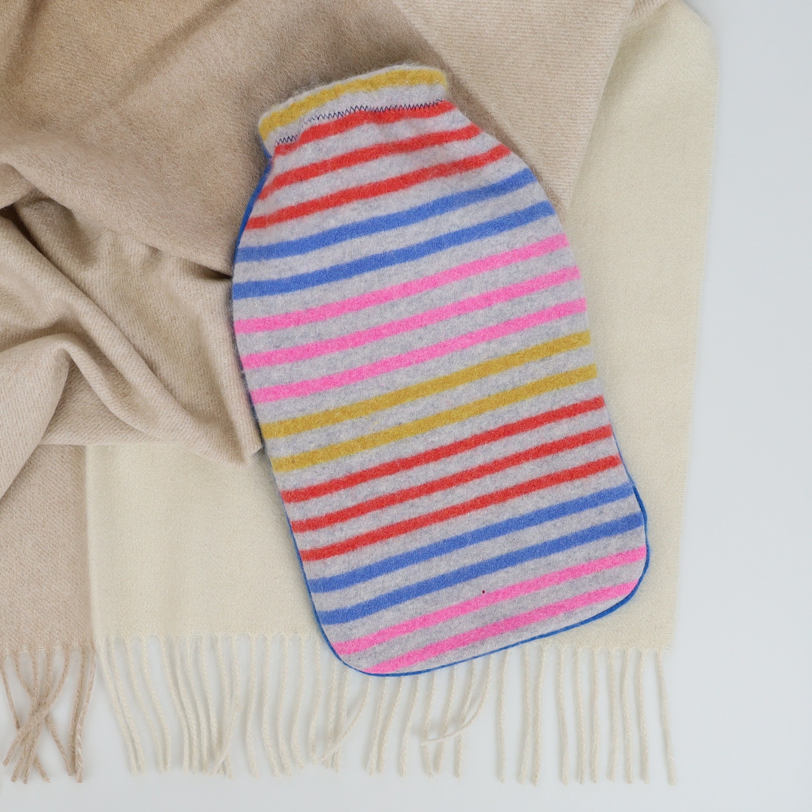 Grey multicoloured Stripe Cashmere Large Hot Water Bottle