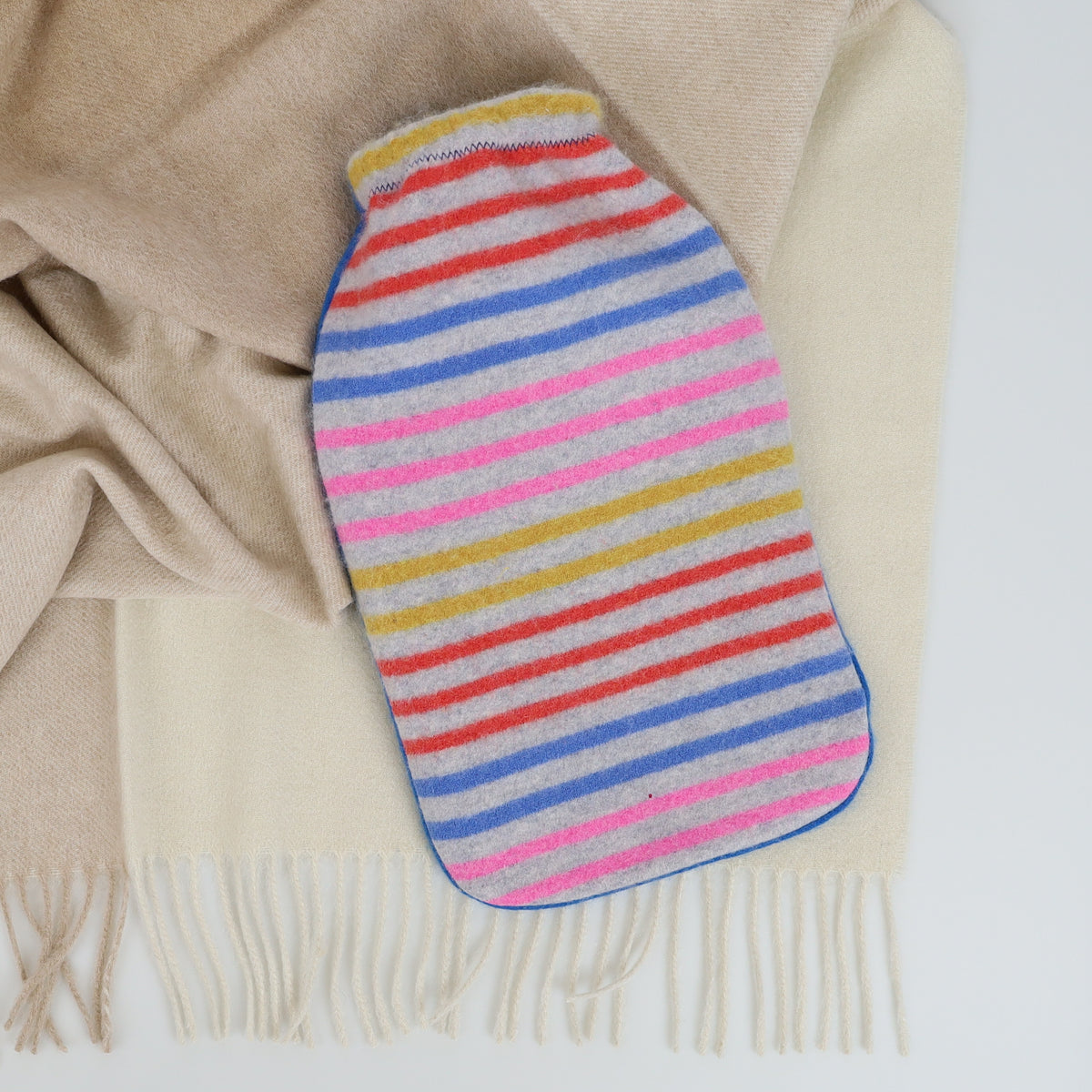 Grey multicoloured Stripe Cashmere Large Hot Water Bottle