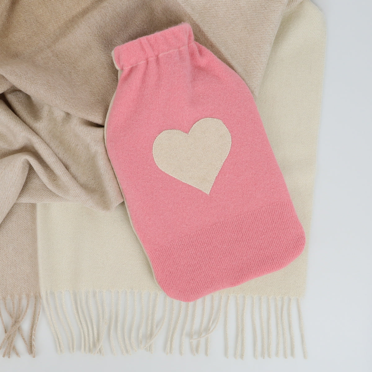 Pink and Oatmeal Cashmere Large Hot Water Bottle