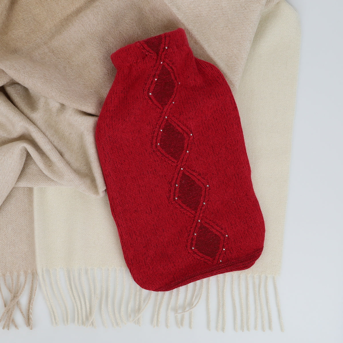 Crimson Red Sparkle Detail Cashmere Large Hot Water Bottle