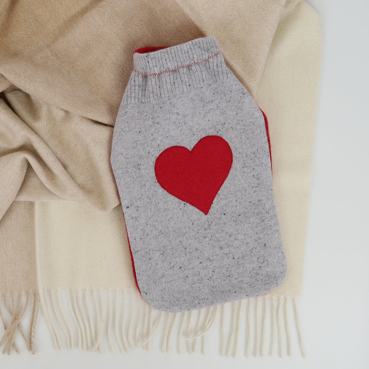 Smoke Grey Fleck and Red Cashmere Large Hot Water Bottle