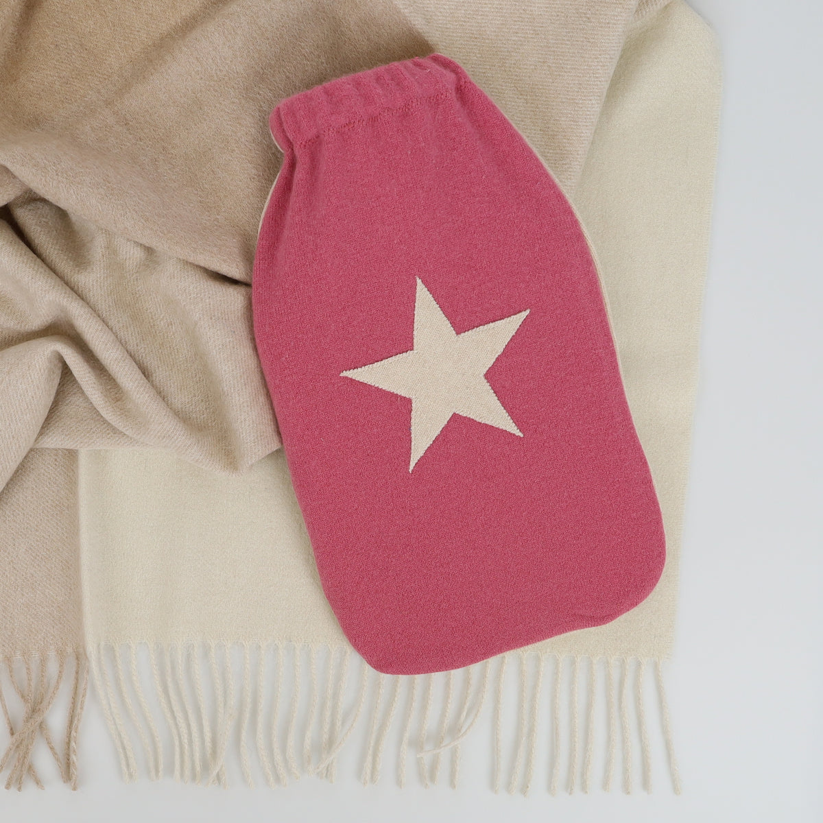 Rouge Pink and Cream Cashmere Large Hot Water Bottle
