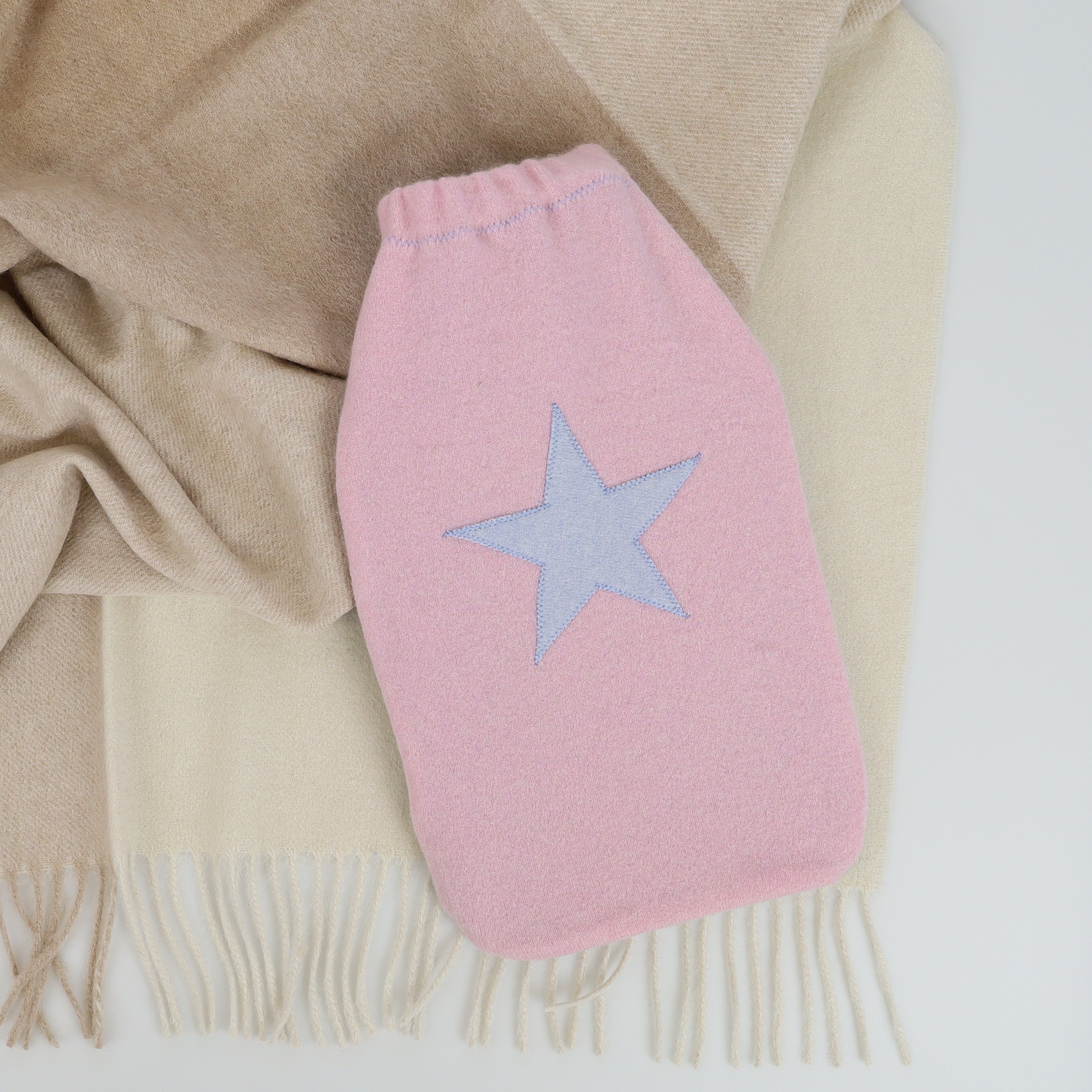 Light Pink and Blue Cashmere Large Hot Water Bottle