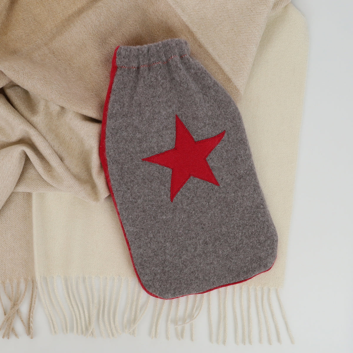 Ash Grey and Red Cashmere Large Hot Water Bottle