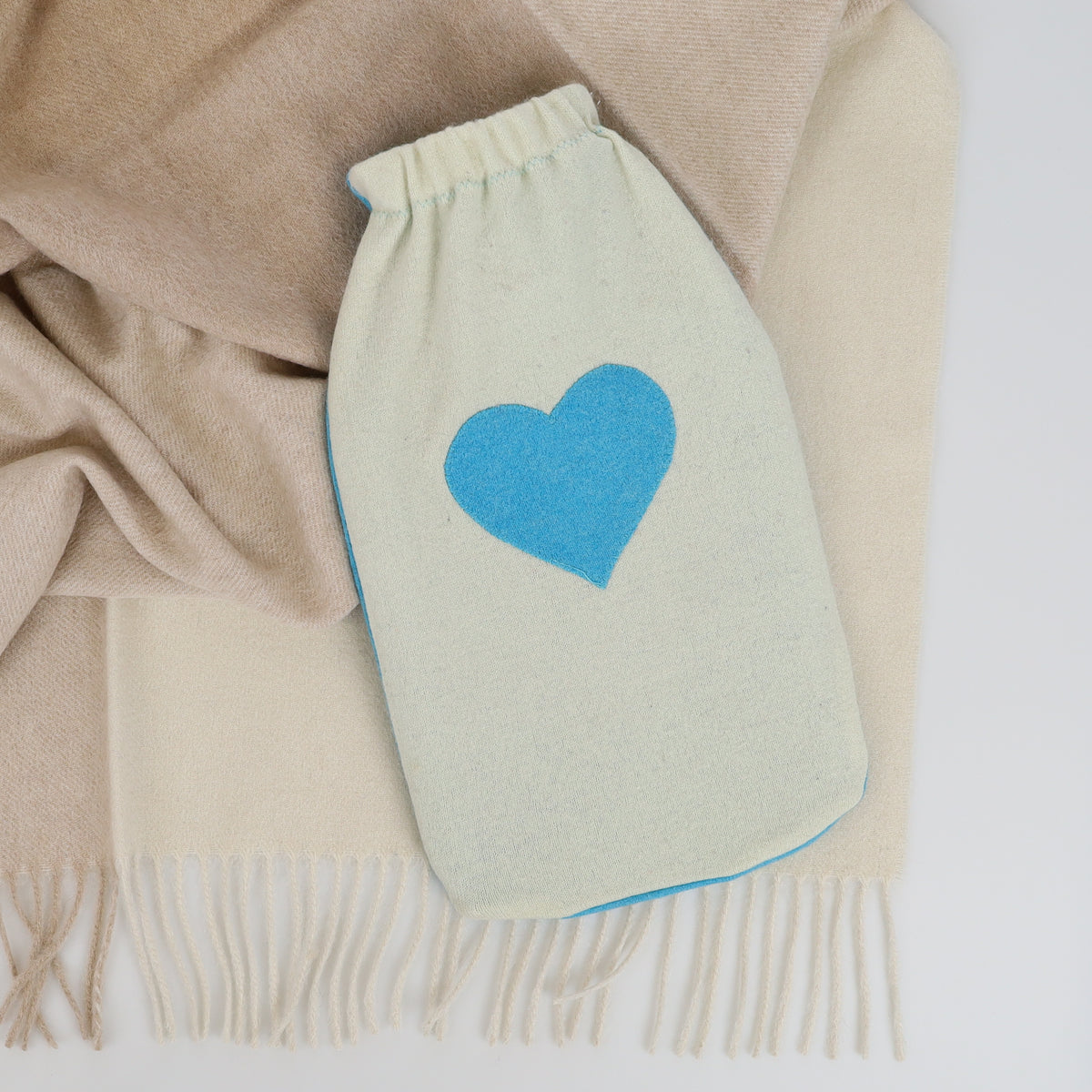 Cream and Blue Cashmere Large Hot Water Bottle