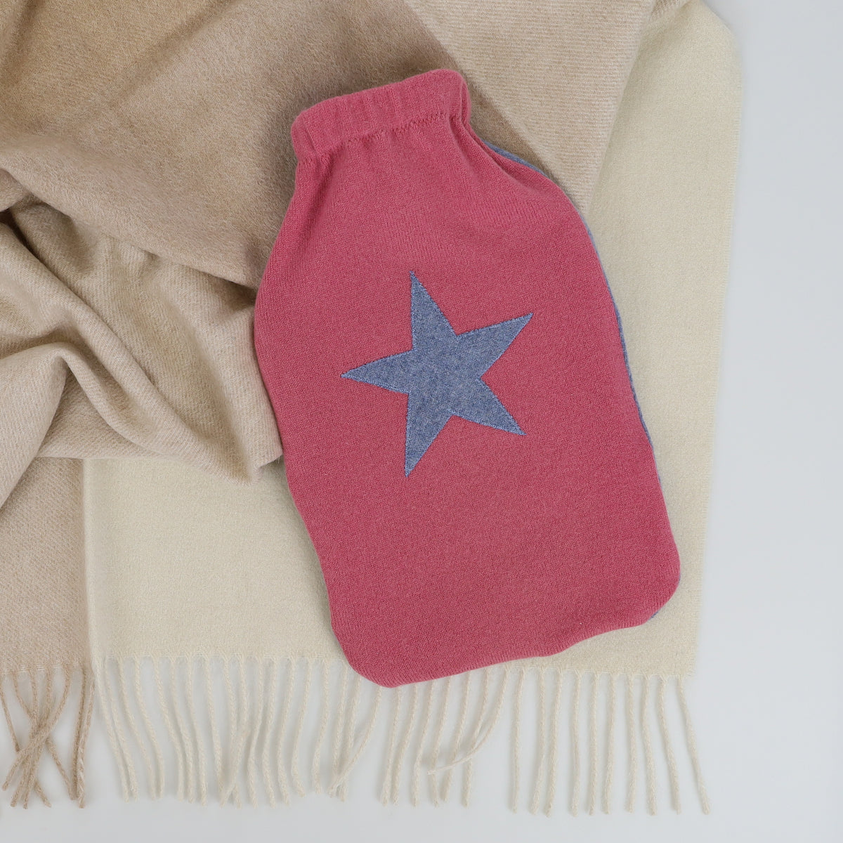 Rose Pink and Blue Cashmere Large Hot Water Bottle