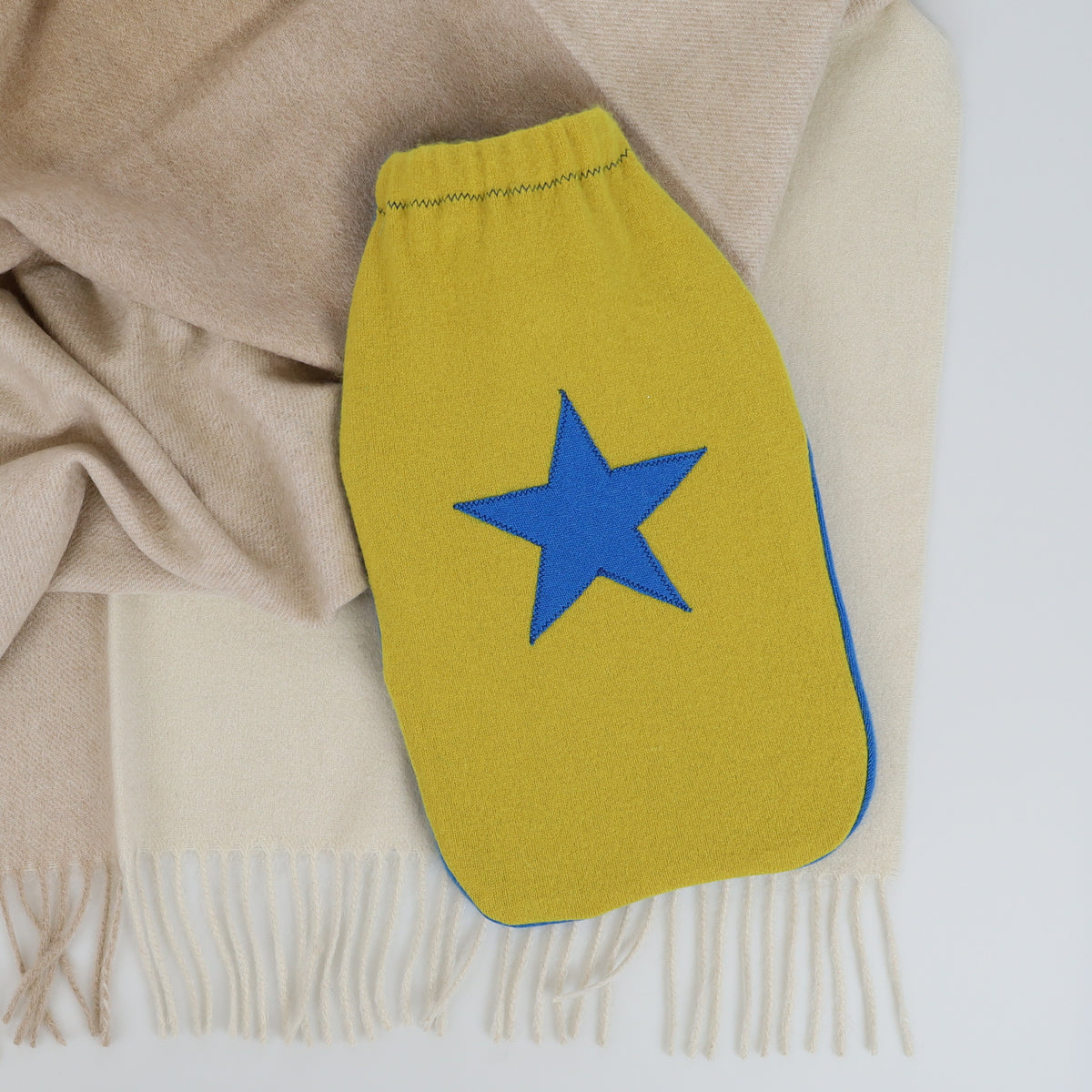 Yellow and Cobalt Blue Cashmere Large Hot Water Bottle