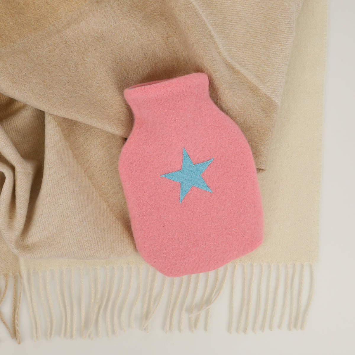 Coral Pink and Blue Small Cashmere Hot Water Bottle