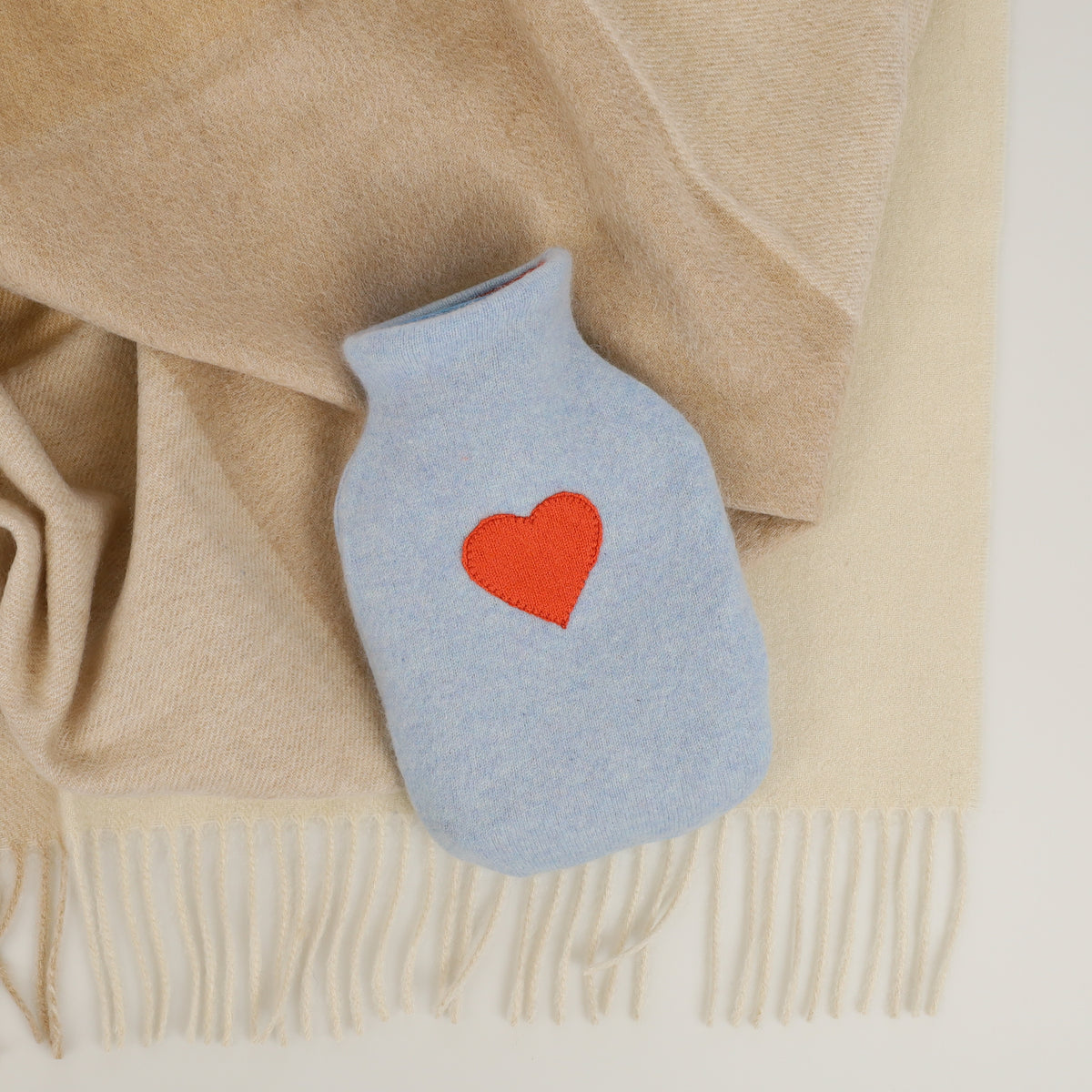 Sky Blue and Orange Small Cashmere Hot Water Bottle