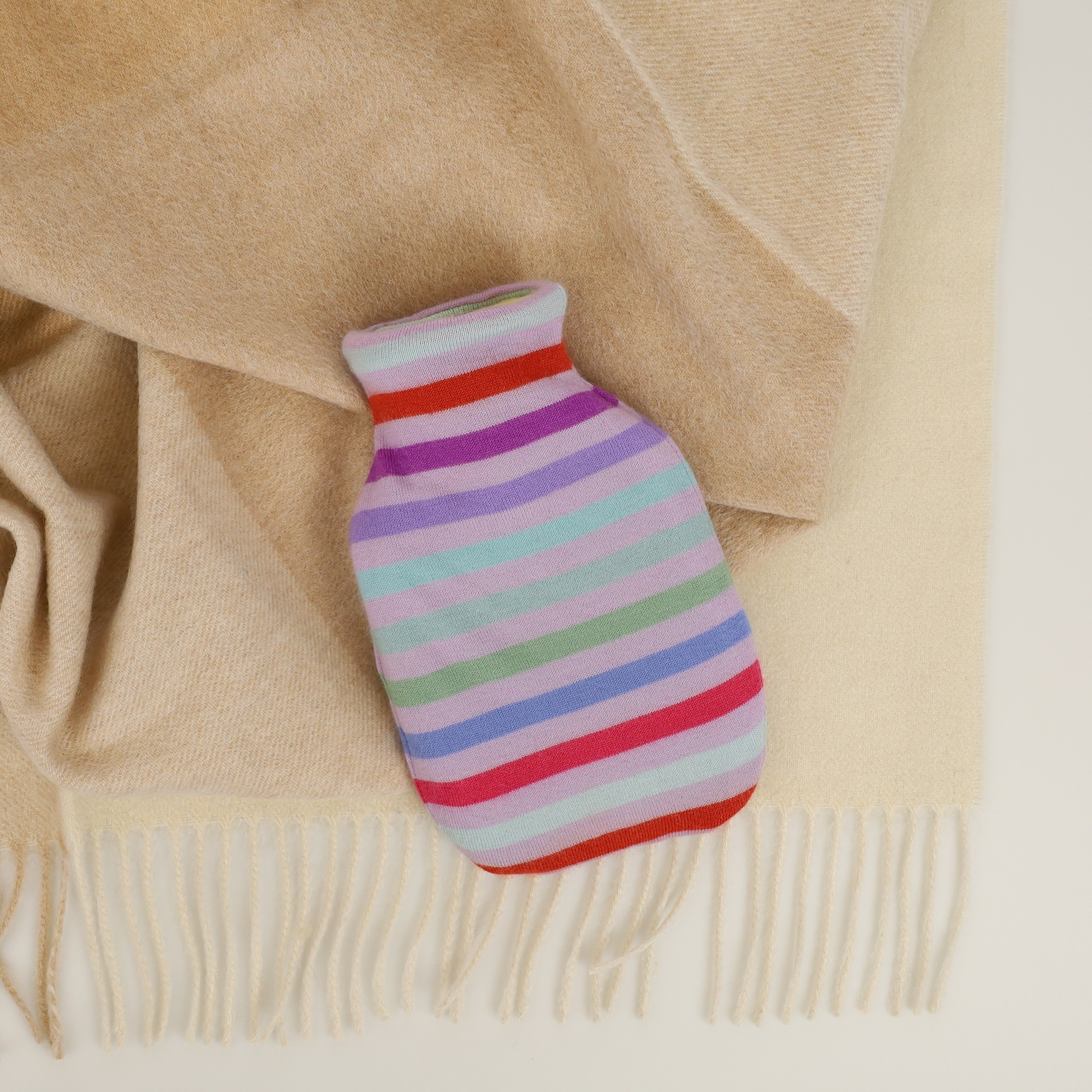 Purple and Multicoloured Stripe Small Cashmere Hot Water Bottle