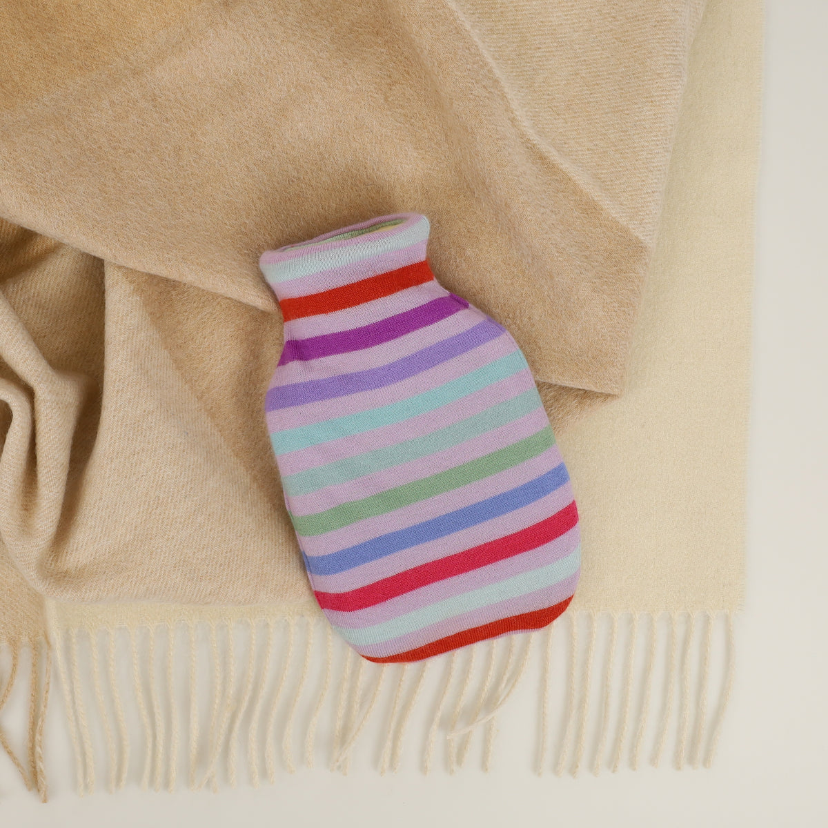 Purple and Multicoloured Stripe Small Cashmere Hot Water Bottle