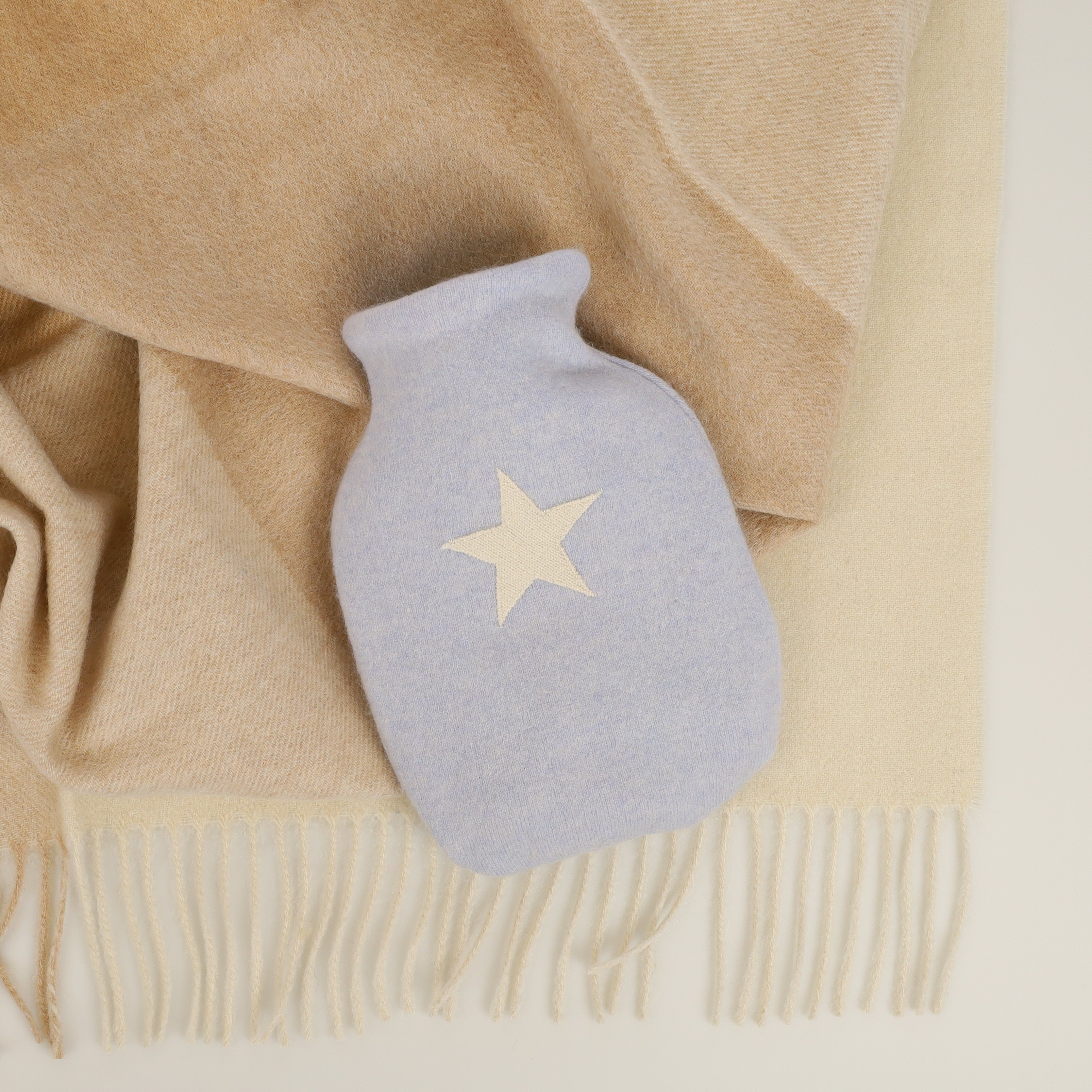 Sky Blue and Cream Small Cashmere Hot Water Bottle
