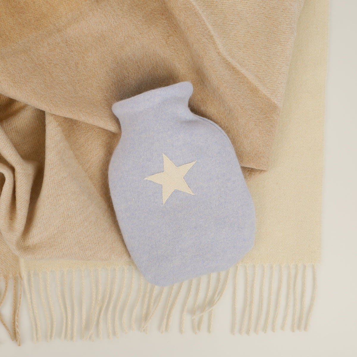 Sky Blue and Cream Small Cashmere Hot Water Bottle