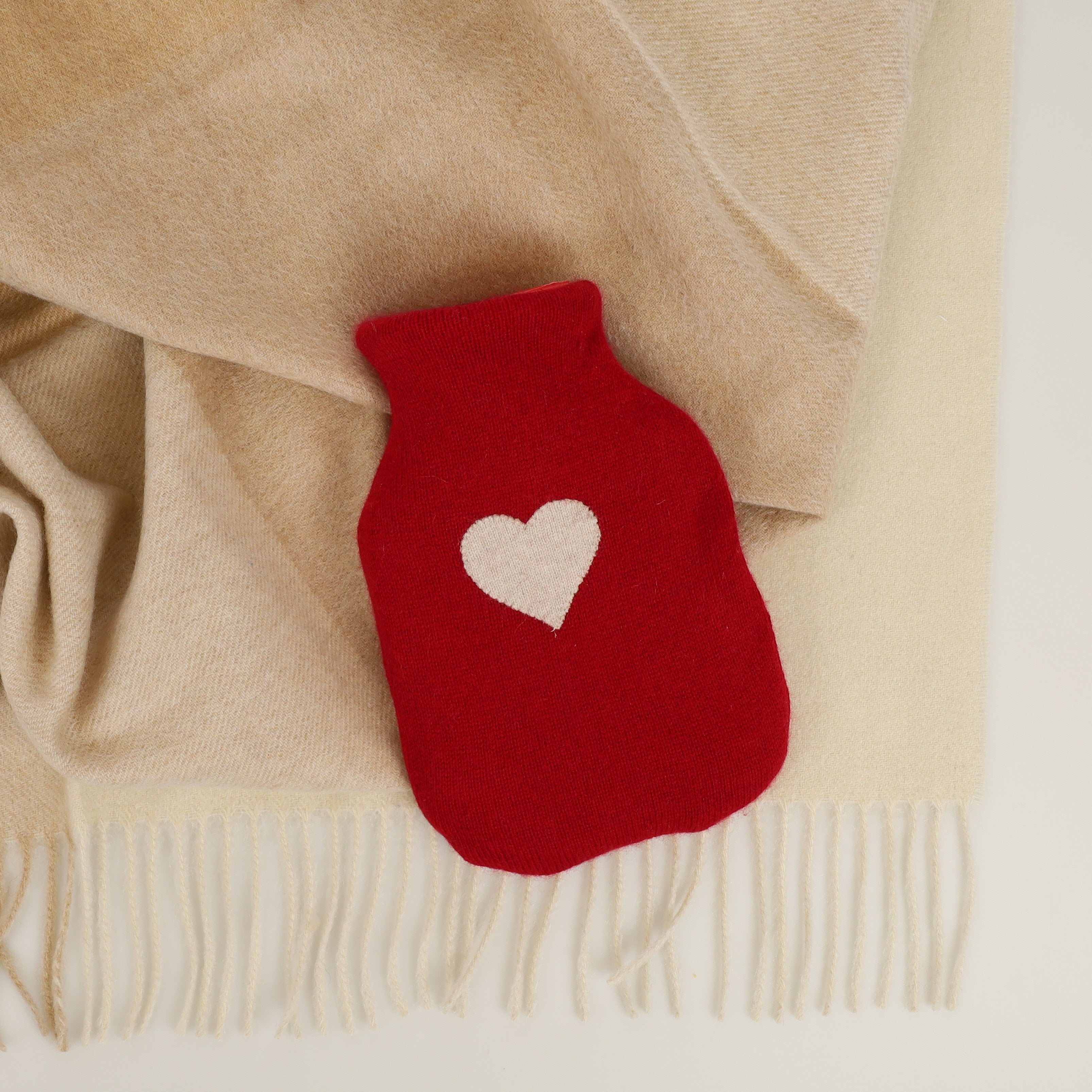 Crimson Red and Oatmeal Small Cashmere Hot Water Bottle