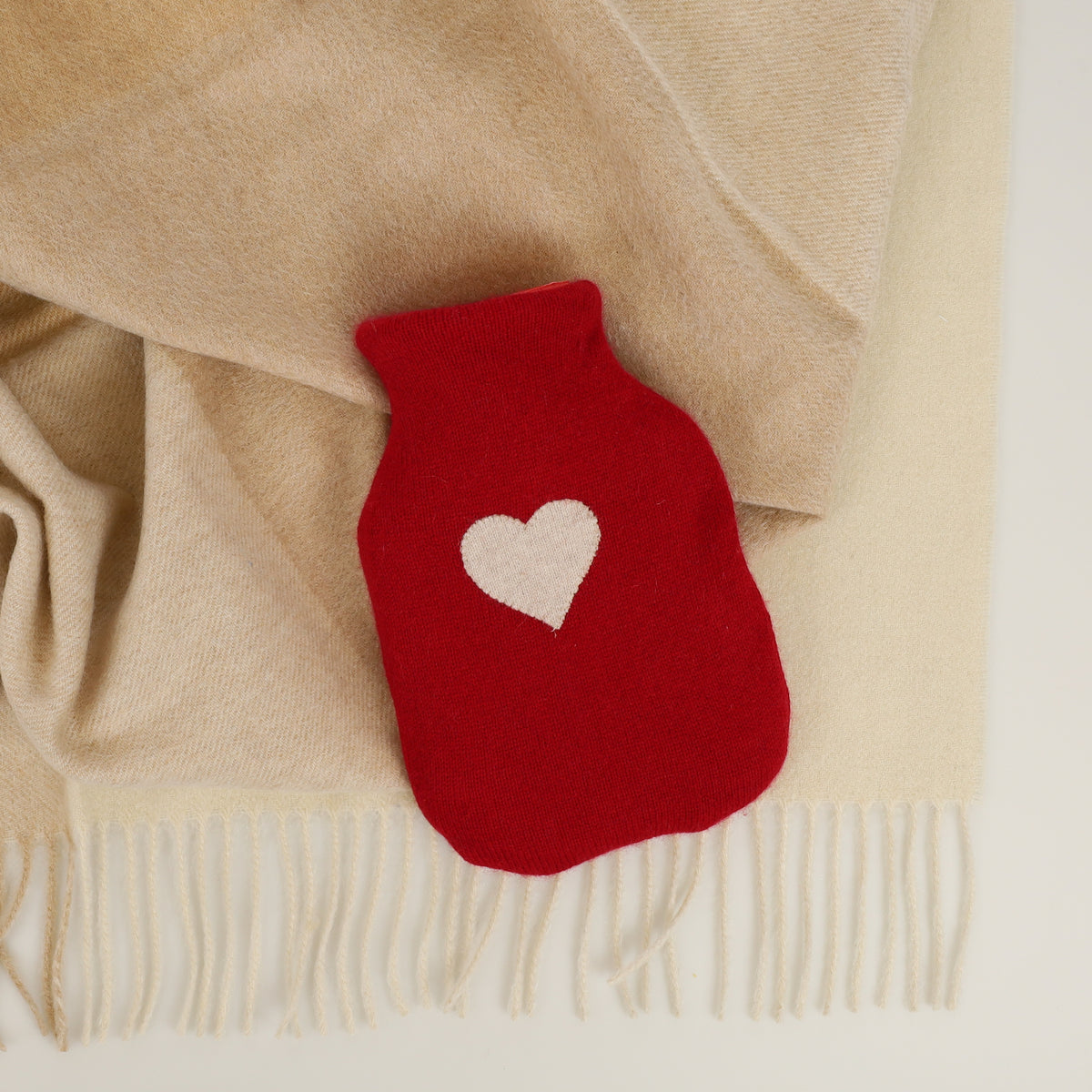 Crimson Red and Oatmeal Small Cashmere Hot Water Bottle