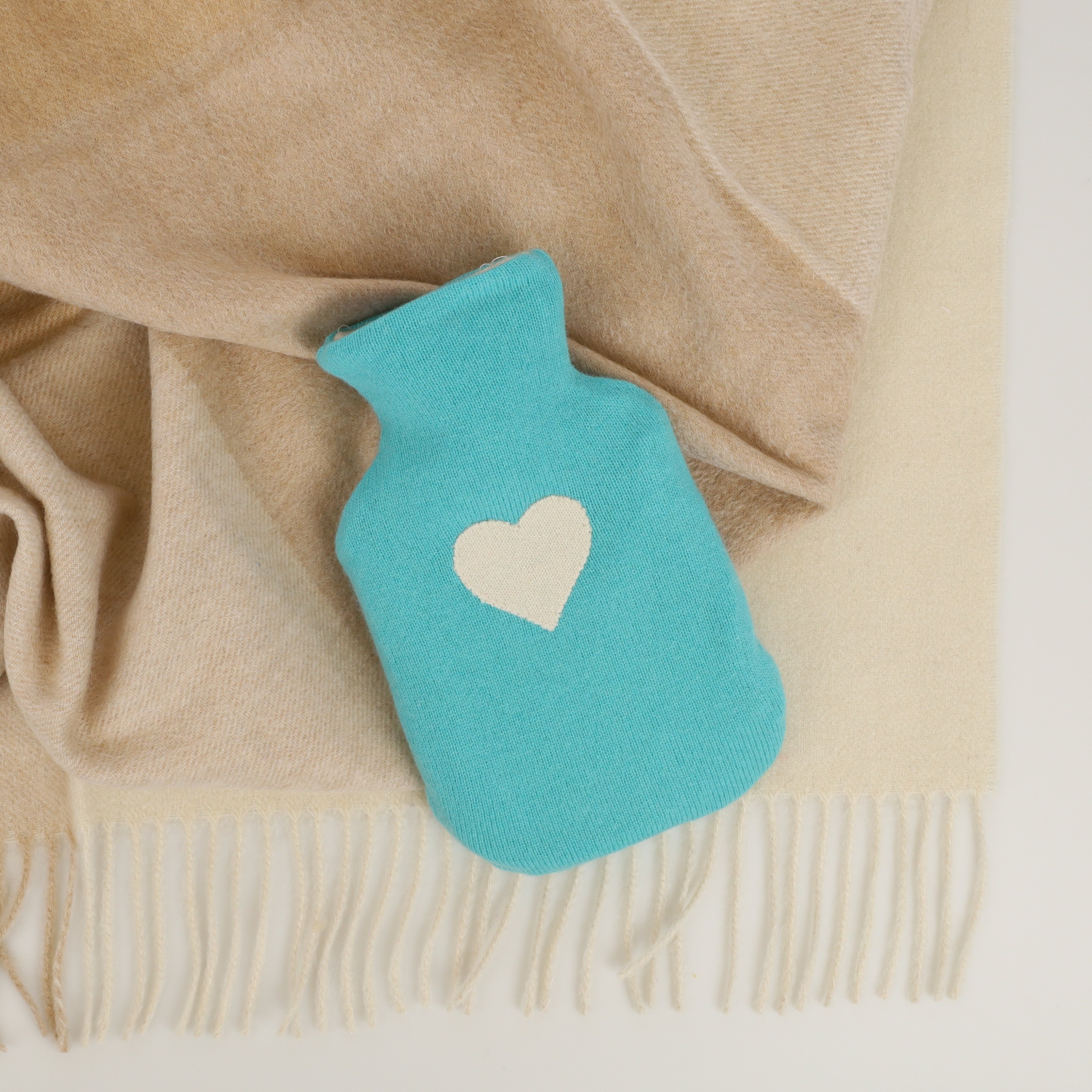 Turquoise and Cream Small Cashmere Hot Water Bottle
