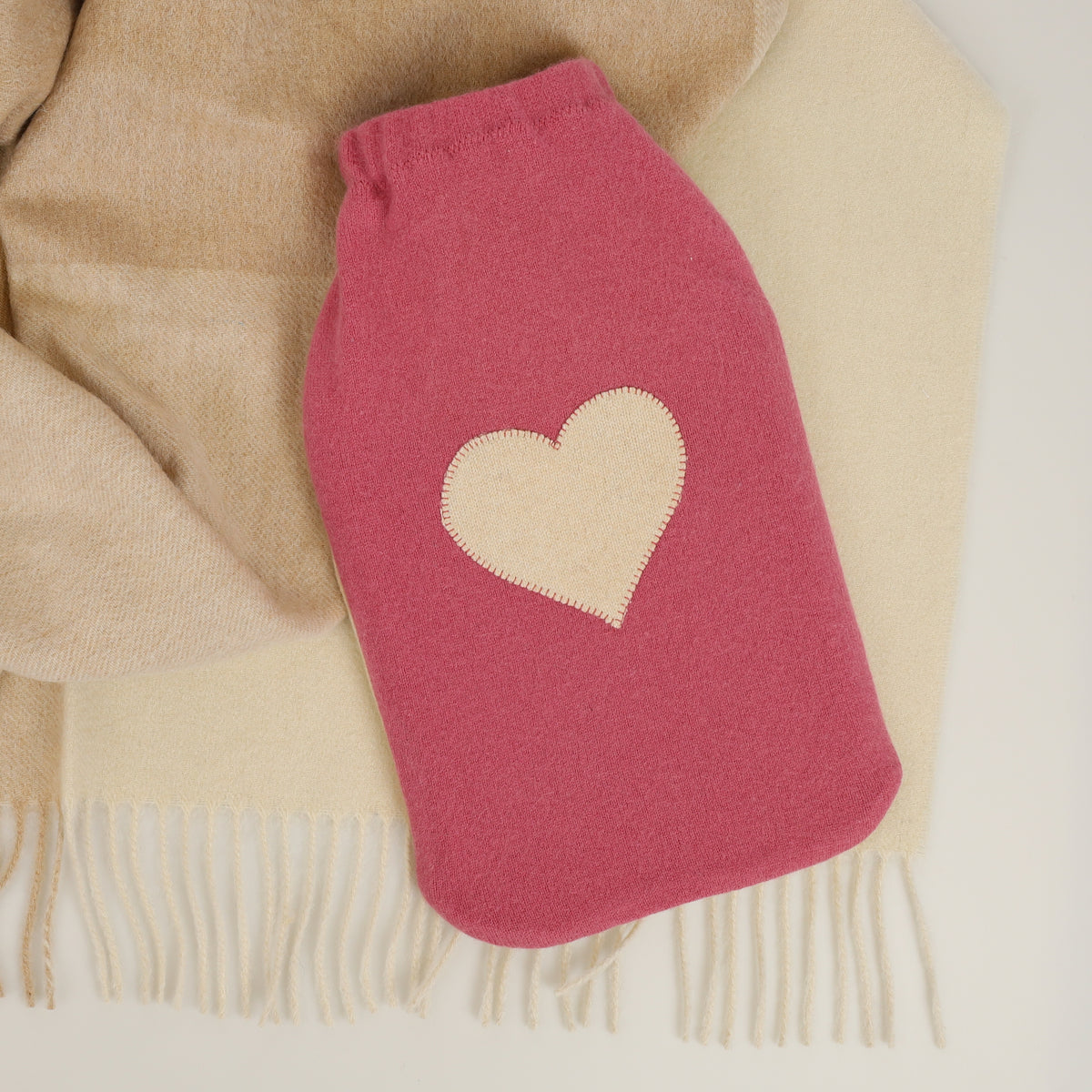 Rose Pink and Sand Cashmere Large Hot Water Bottle