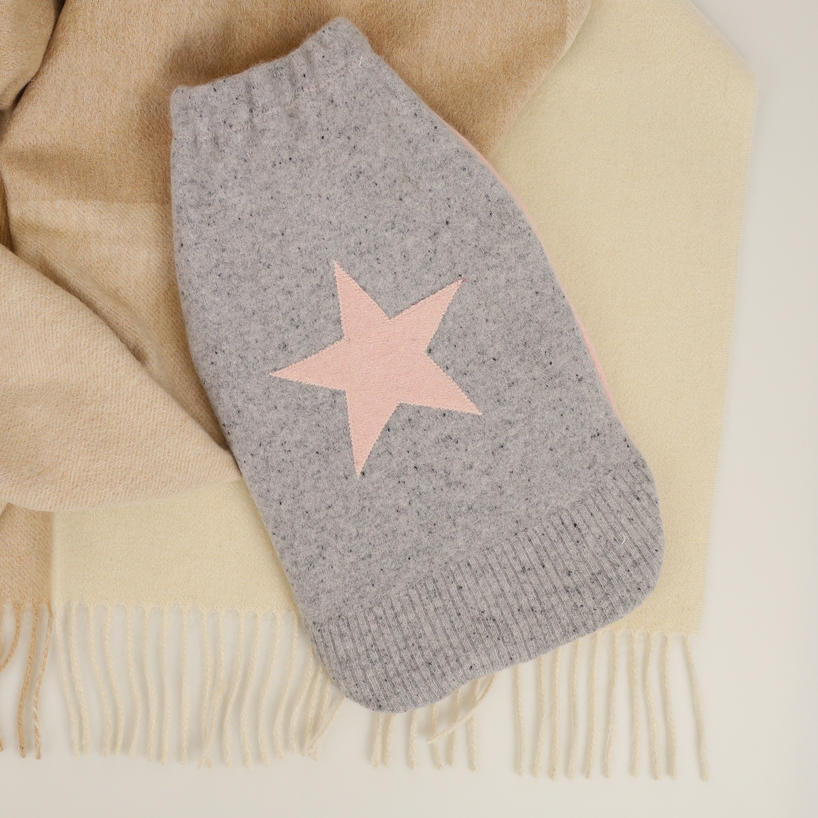 Ash Grey Fleck and Pink Cashmere Large Hot Water Bottle