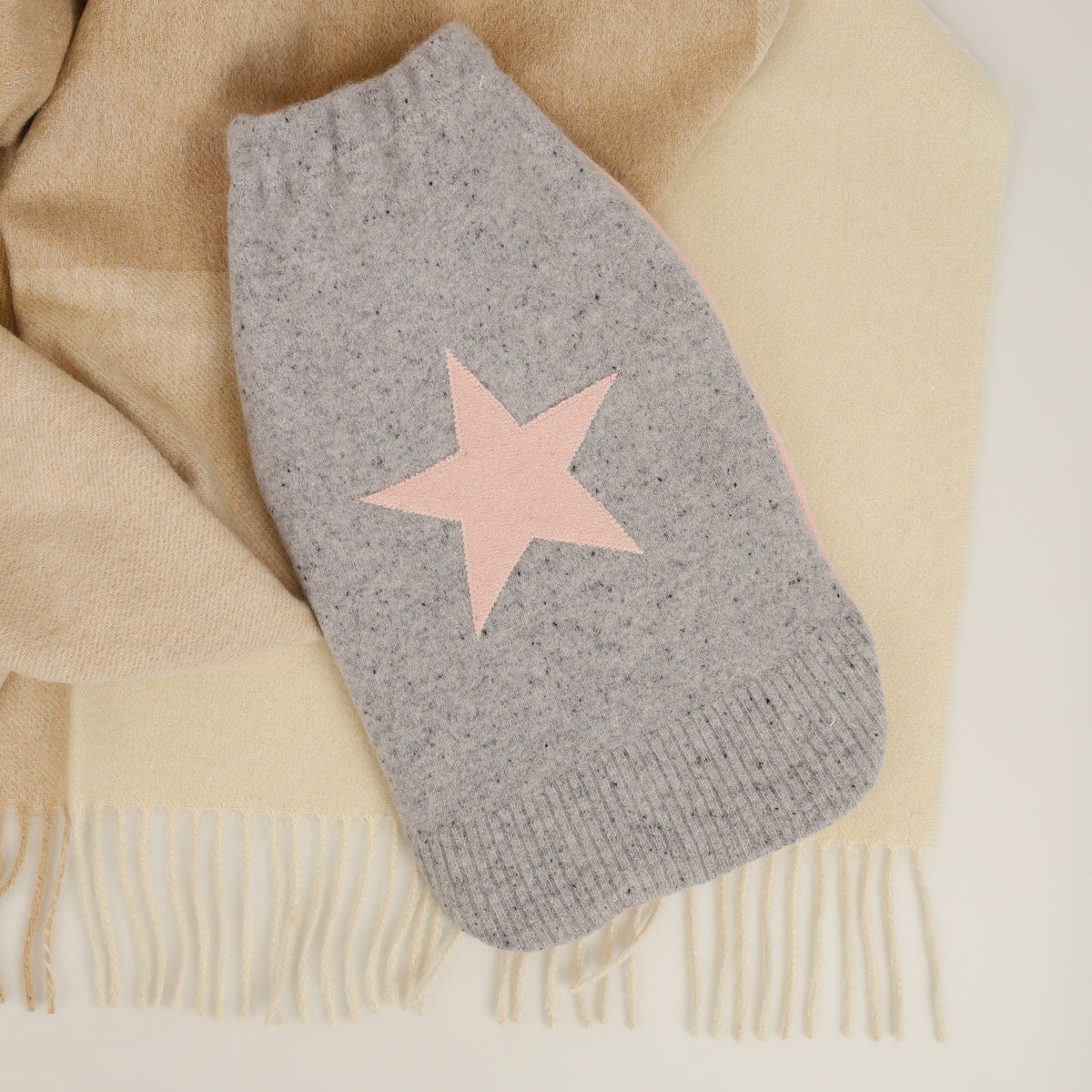 Ash Grey Fleck and Pink Cashmere Large Hot Water Bottle
