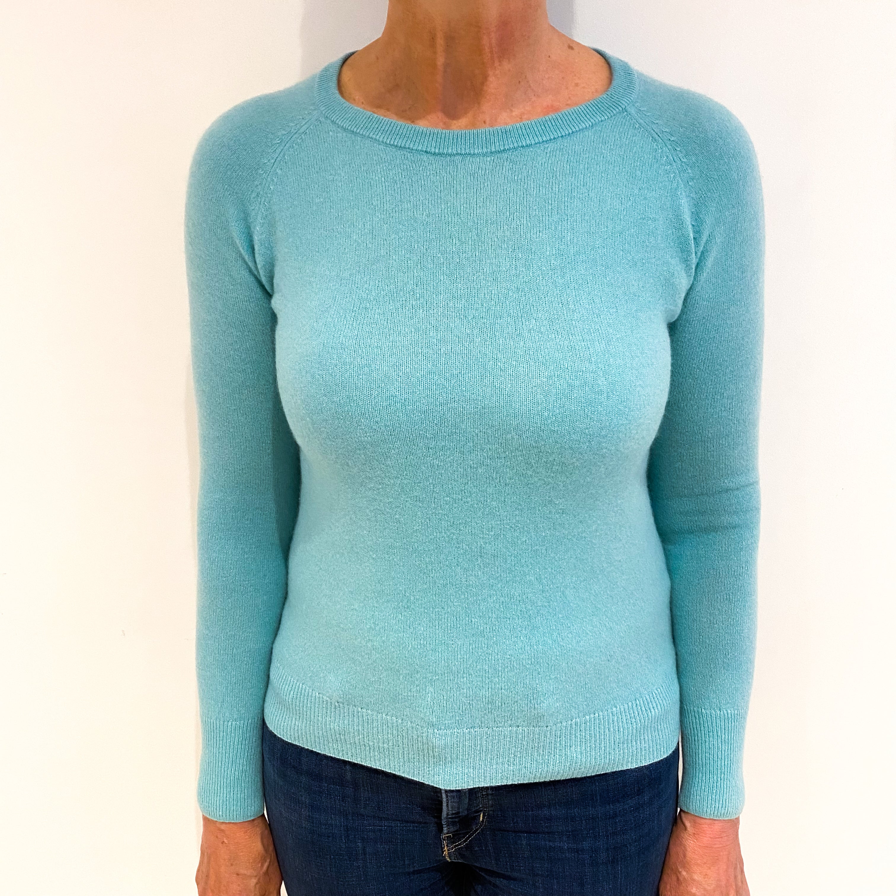 Aqua Blue Cashmere Crew Neck Jumper Medium