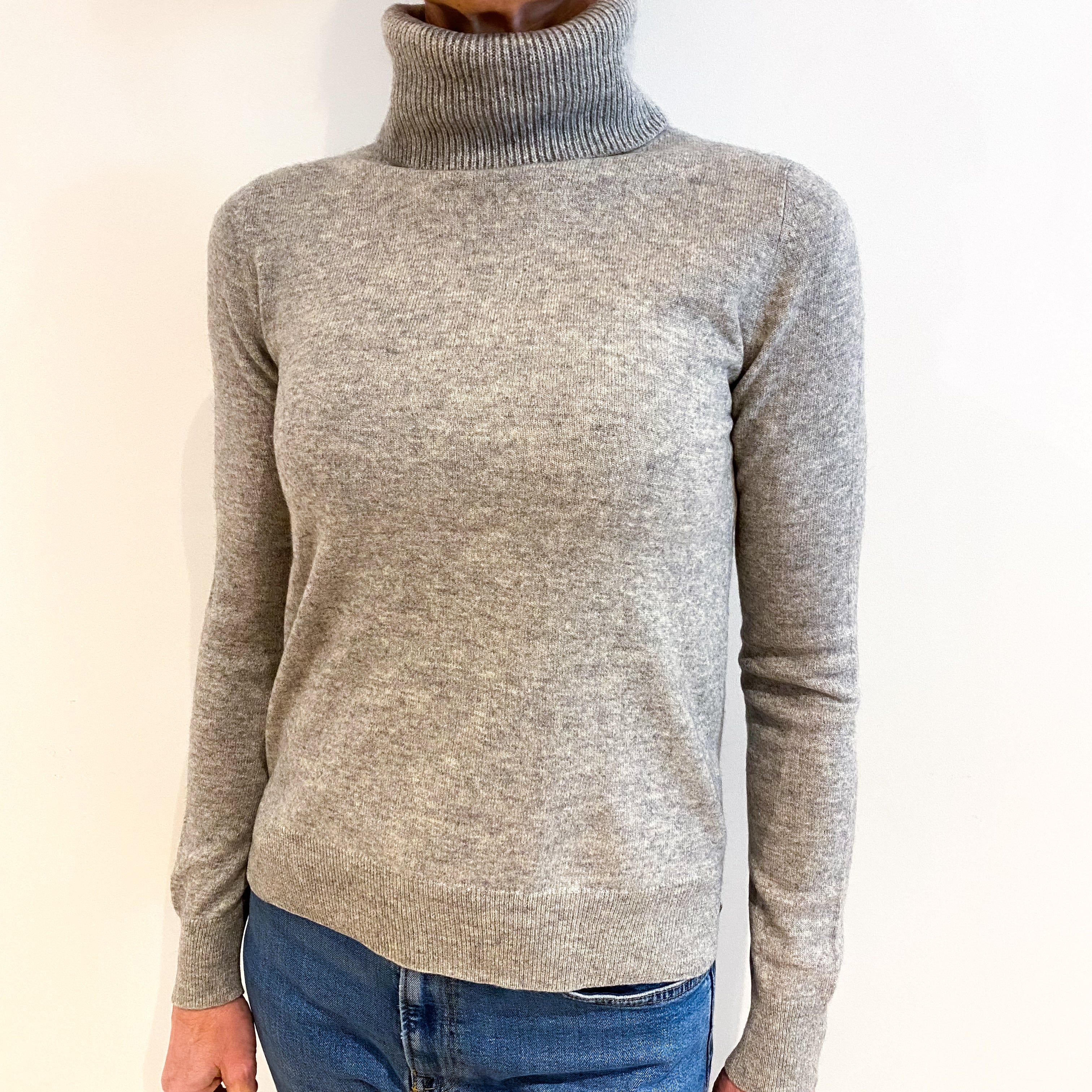 Smoke Grey Cashmere Polo Neck Jumper Small