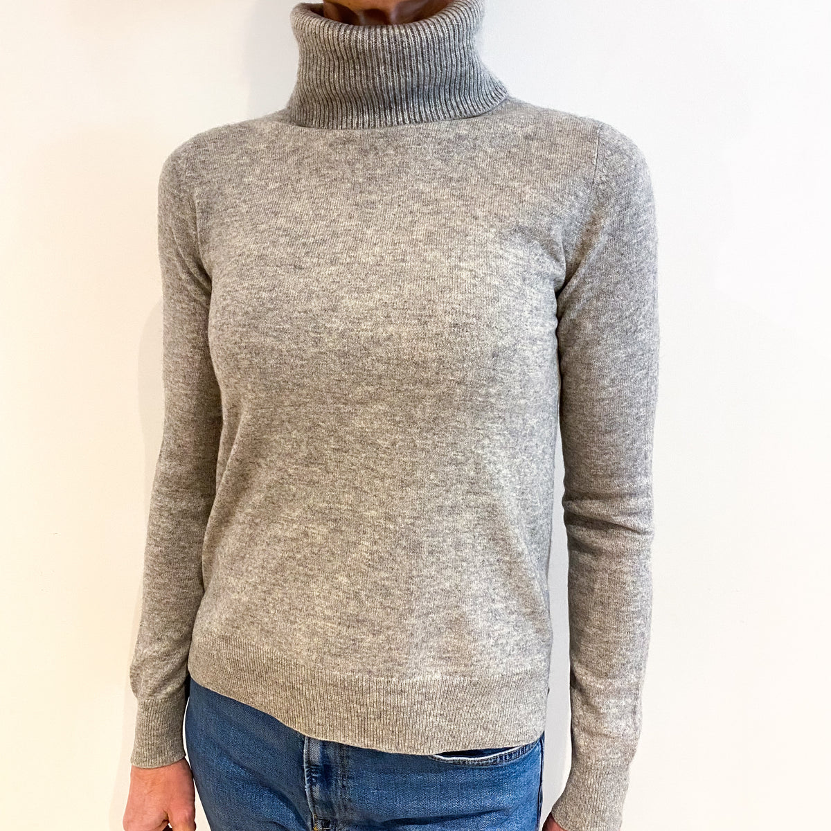 Smoke Grey Cashmere Polo Neck Jumper Small