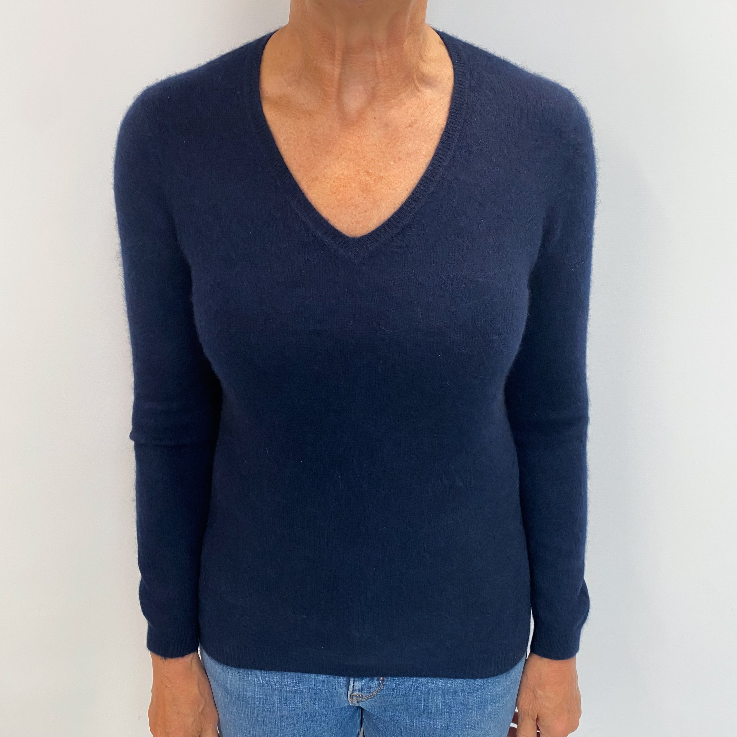 Navy Blue Cashmere V Neck Jumper Medium
