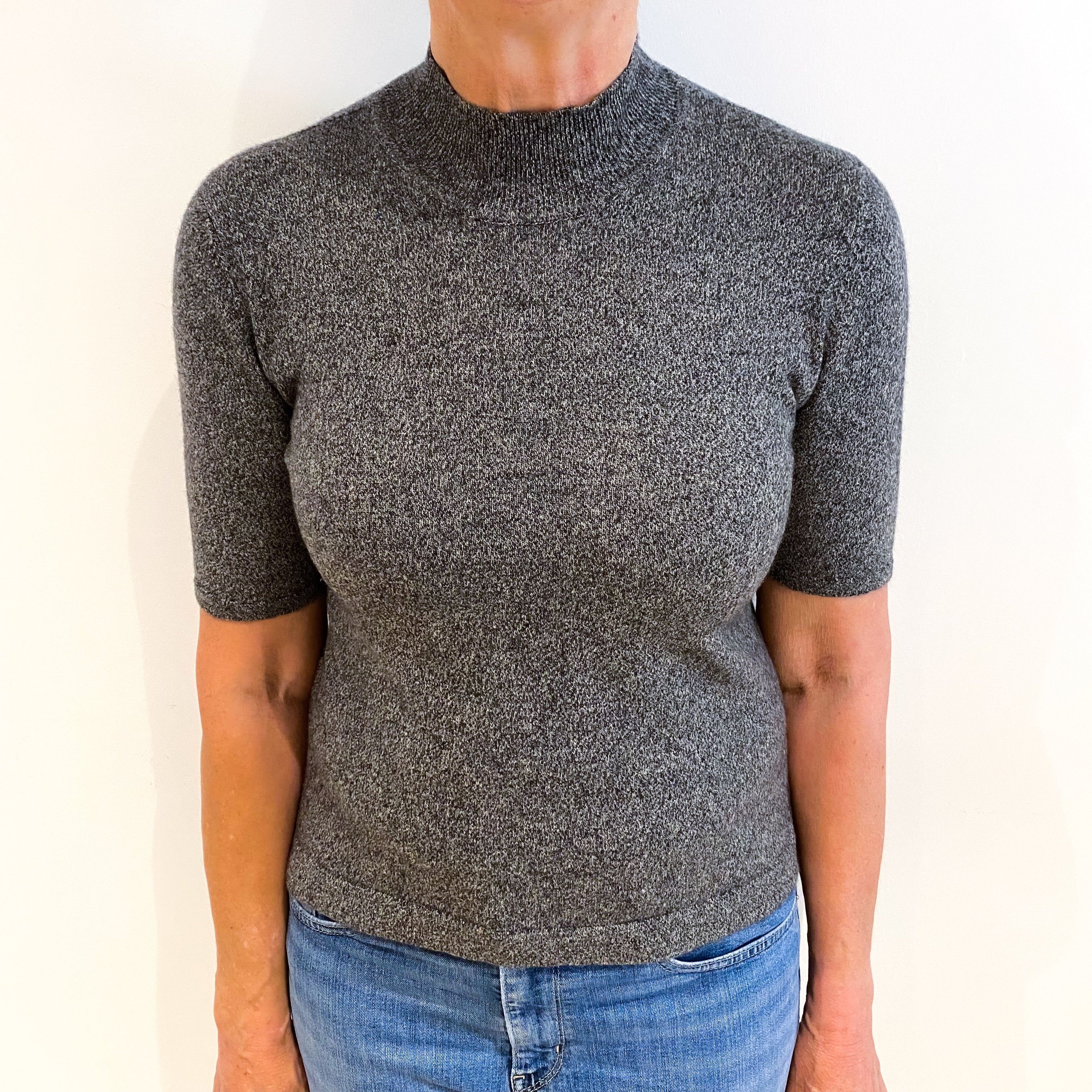 Black Marl Cashmere Turtle Neck Short Sleeved Jumper Medium