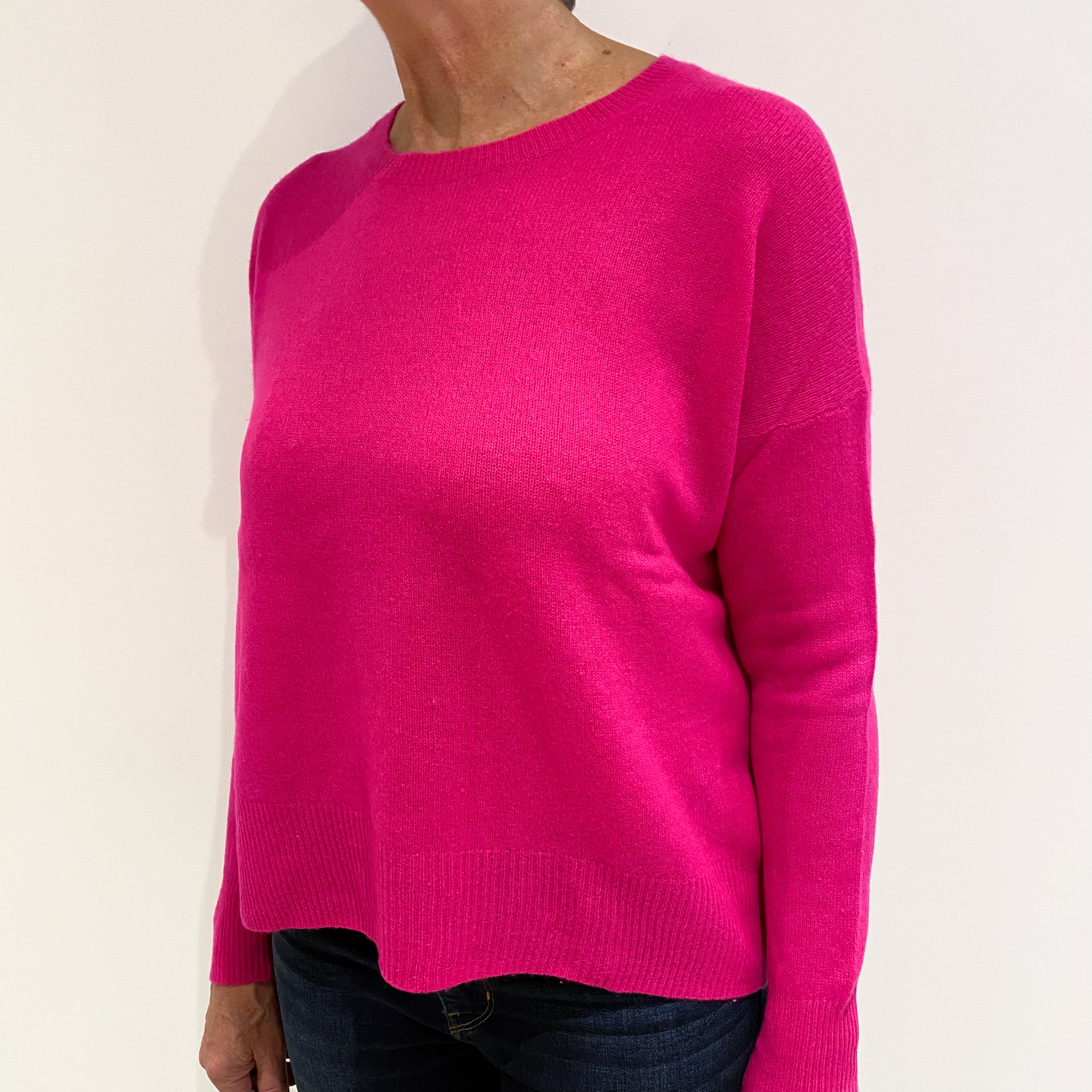 Hot Pink Slouchy Cashmere Crew Neck Jumper Medium