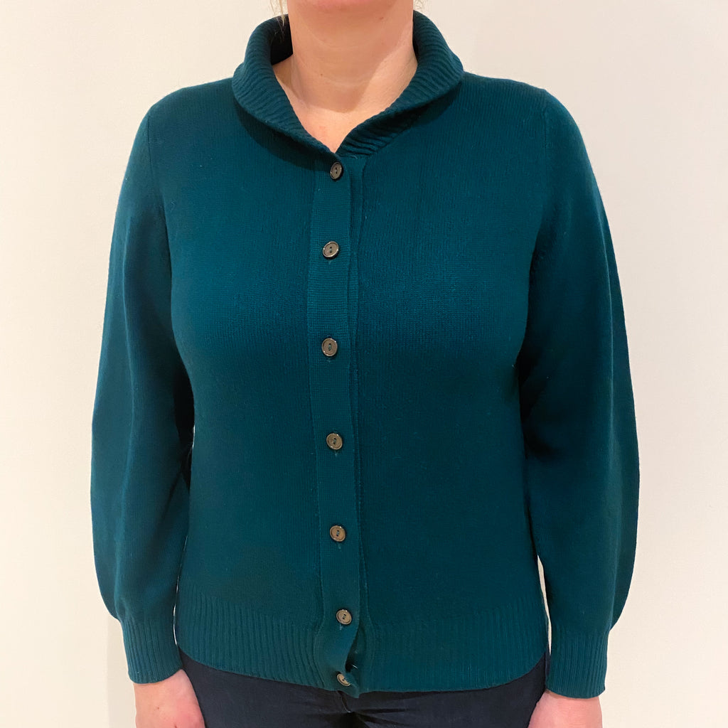 Vintage Scottish Racing Green Cashmere Shawl Neck Cardigan Large