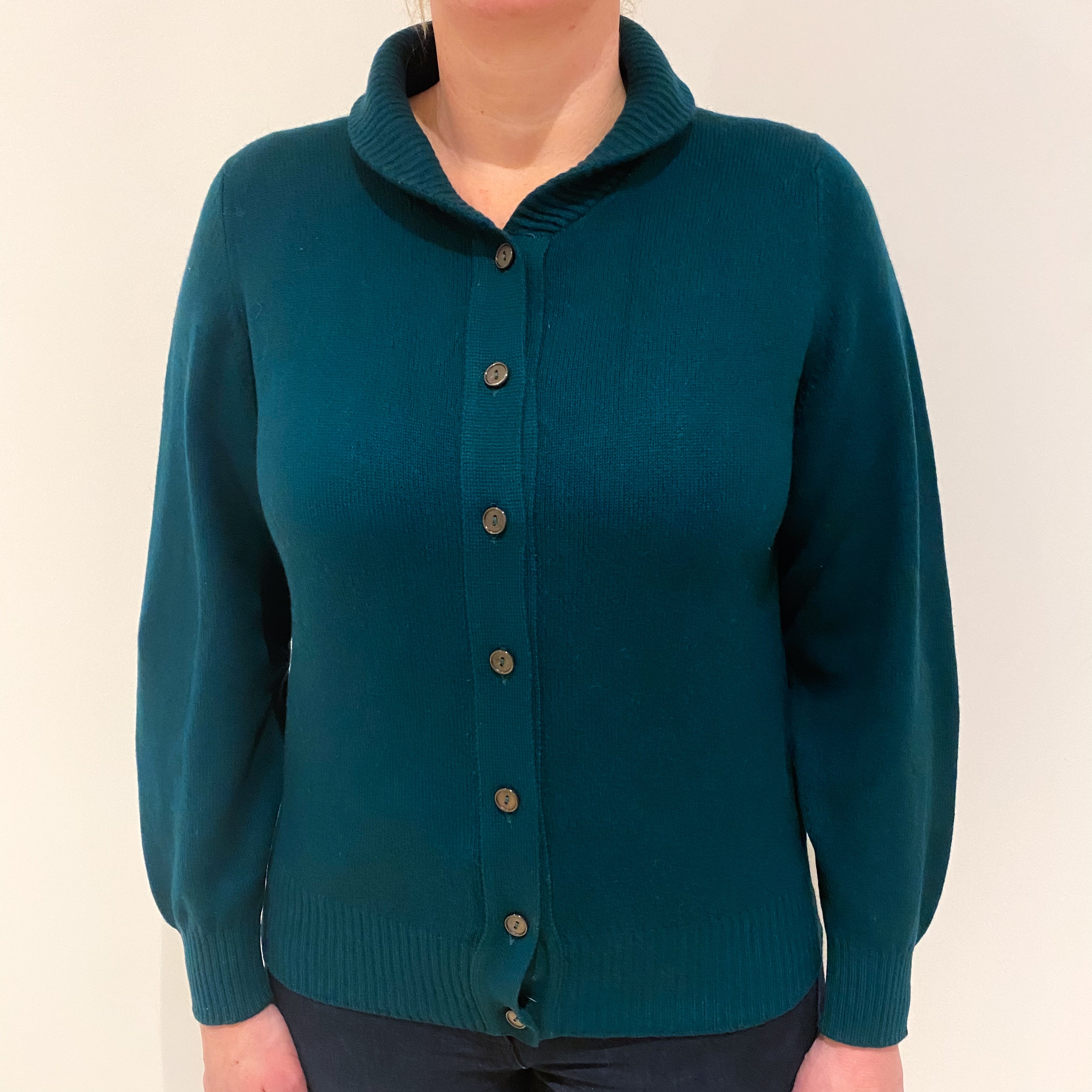 Vintage Scottish Racing Green Cashmere Shawl Neck Cardigan Large