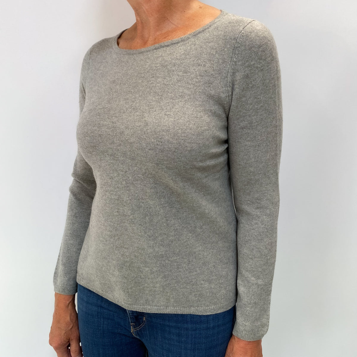 Ash Grey Cashmere Slash Neck Jumper Medium