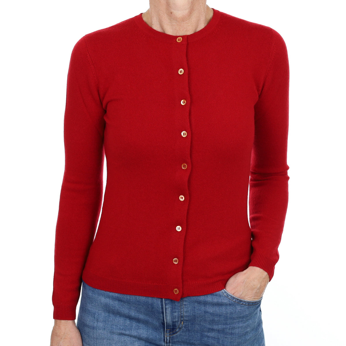New Post Box Red Cashmere Crew Neck Cardigan Small
