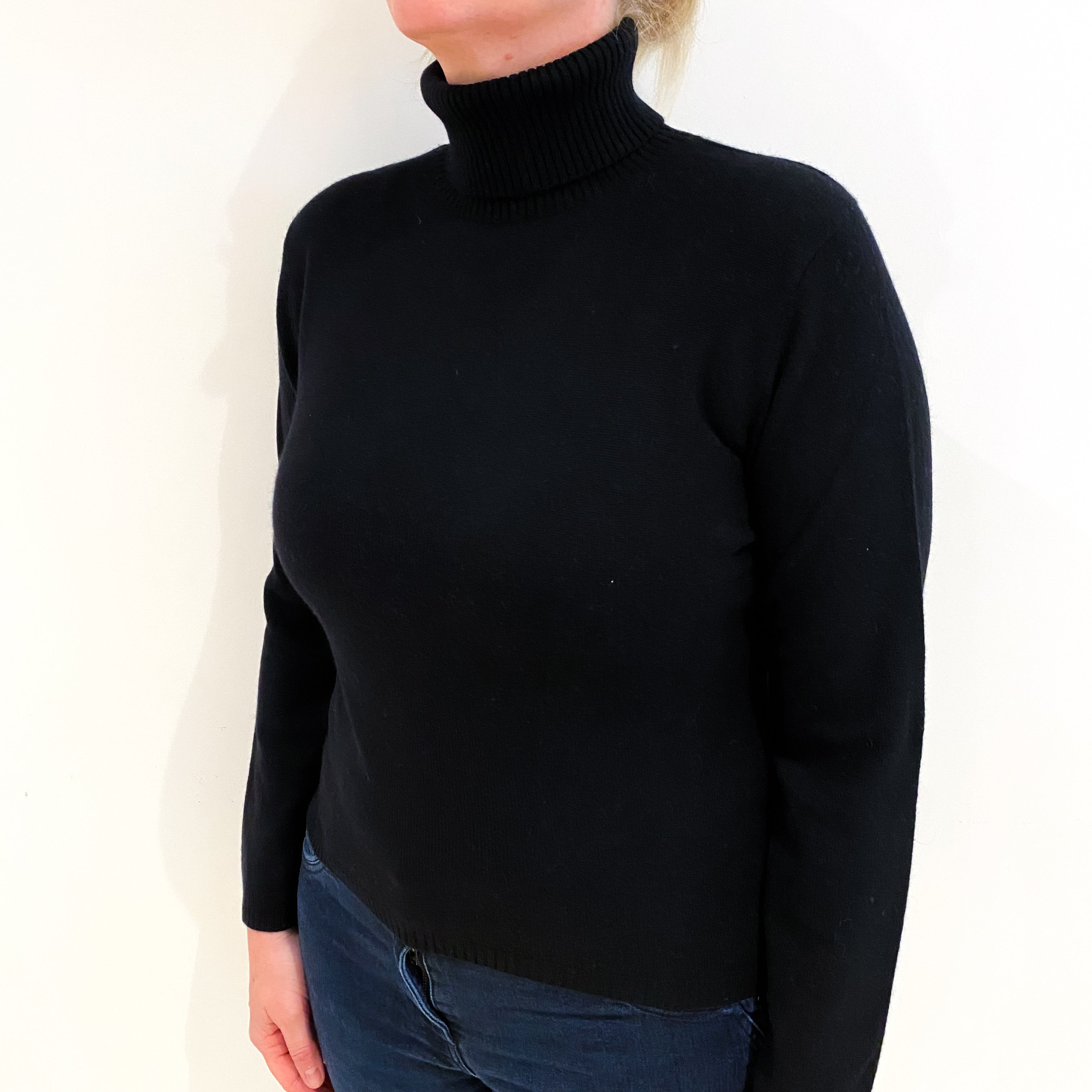 Black Cashmere Polo Neck Jumper Large