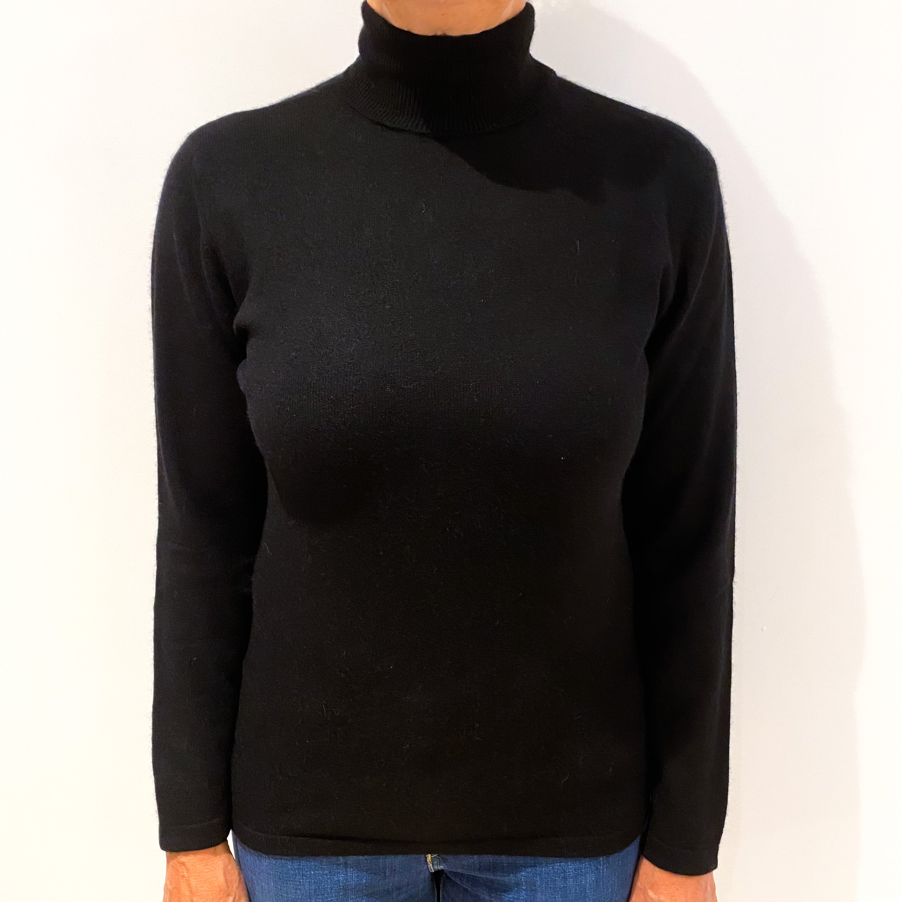 Black Cashmere Polo Neck Jumper Medium