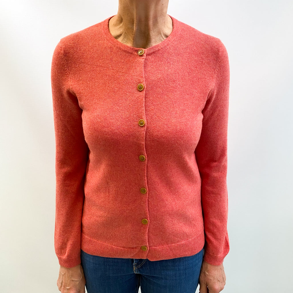 Sunset Red Cashmere Crew Neck Cardigan Medium