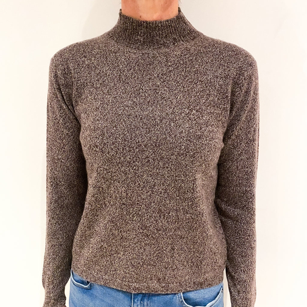 Brown Marl Cashmere Turtle Neck Jumper Small
