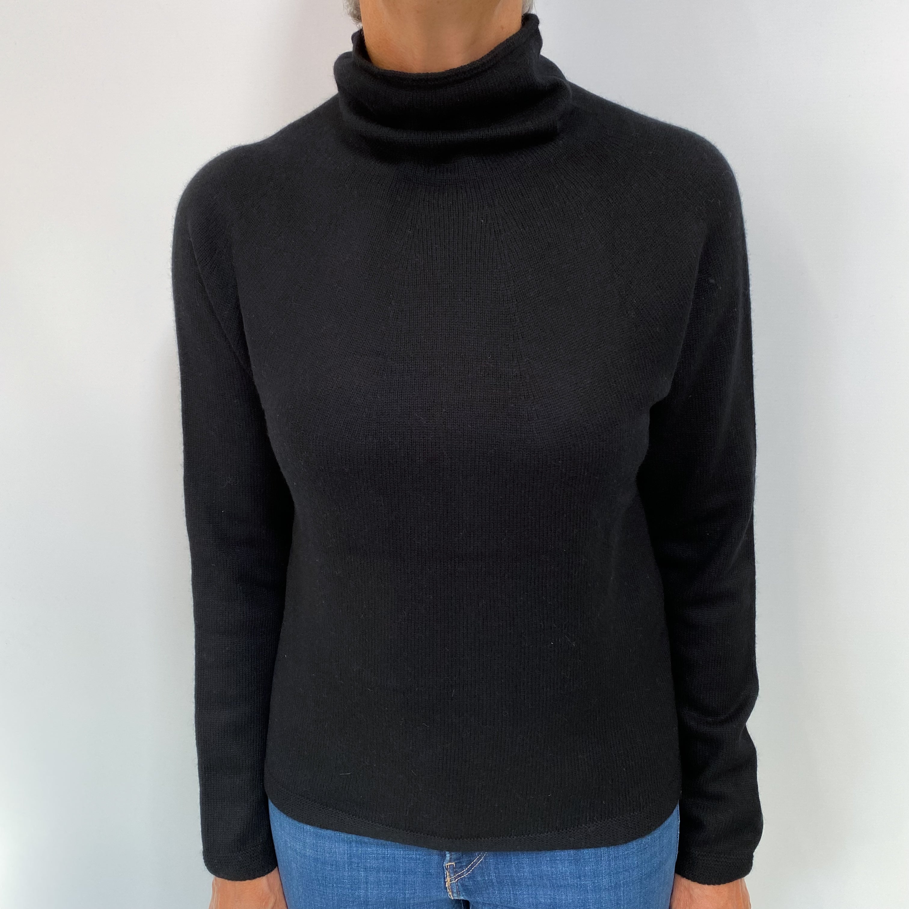 Black Cashmere Funnel Neck Jumper Medium